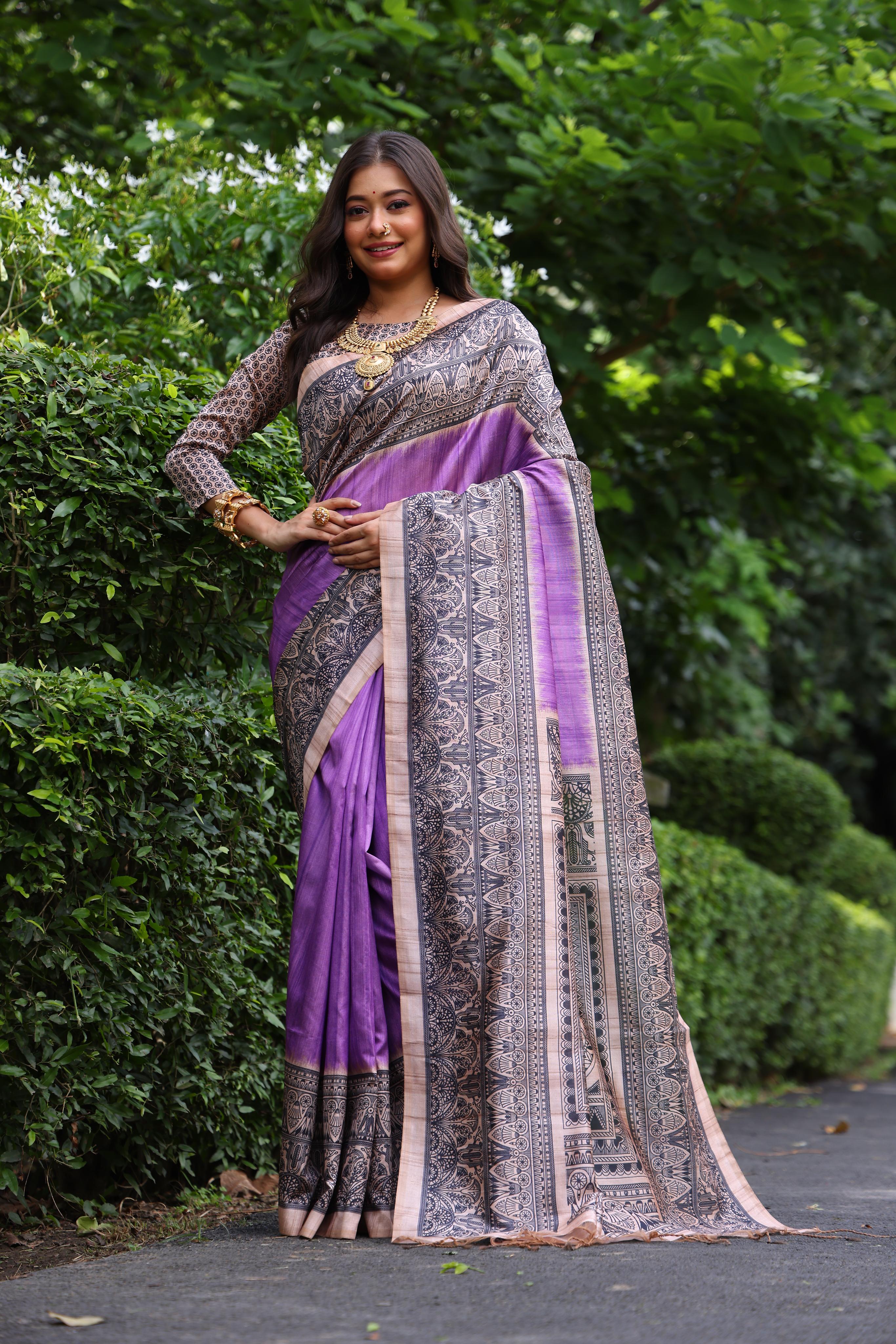 Yashi - Ethnic motifs printed saree with printed border