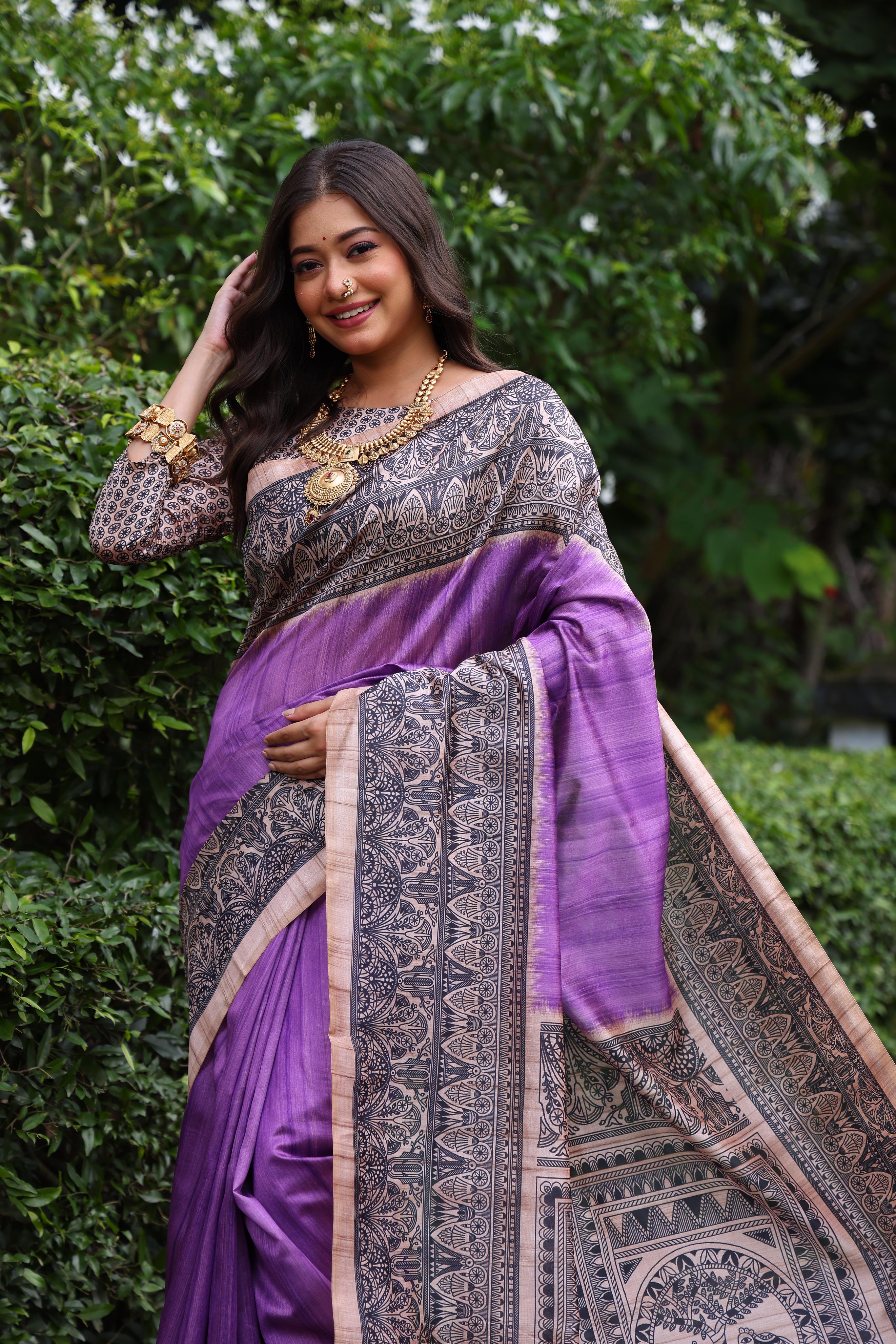 Yashi - Ethnic motifs printed saree with printed border