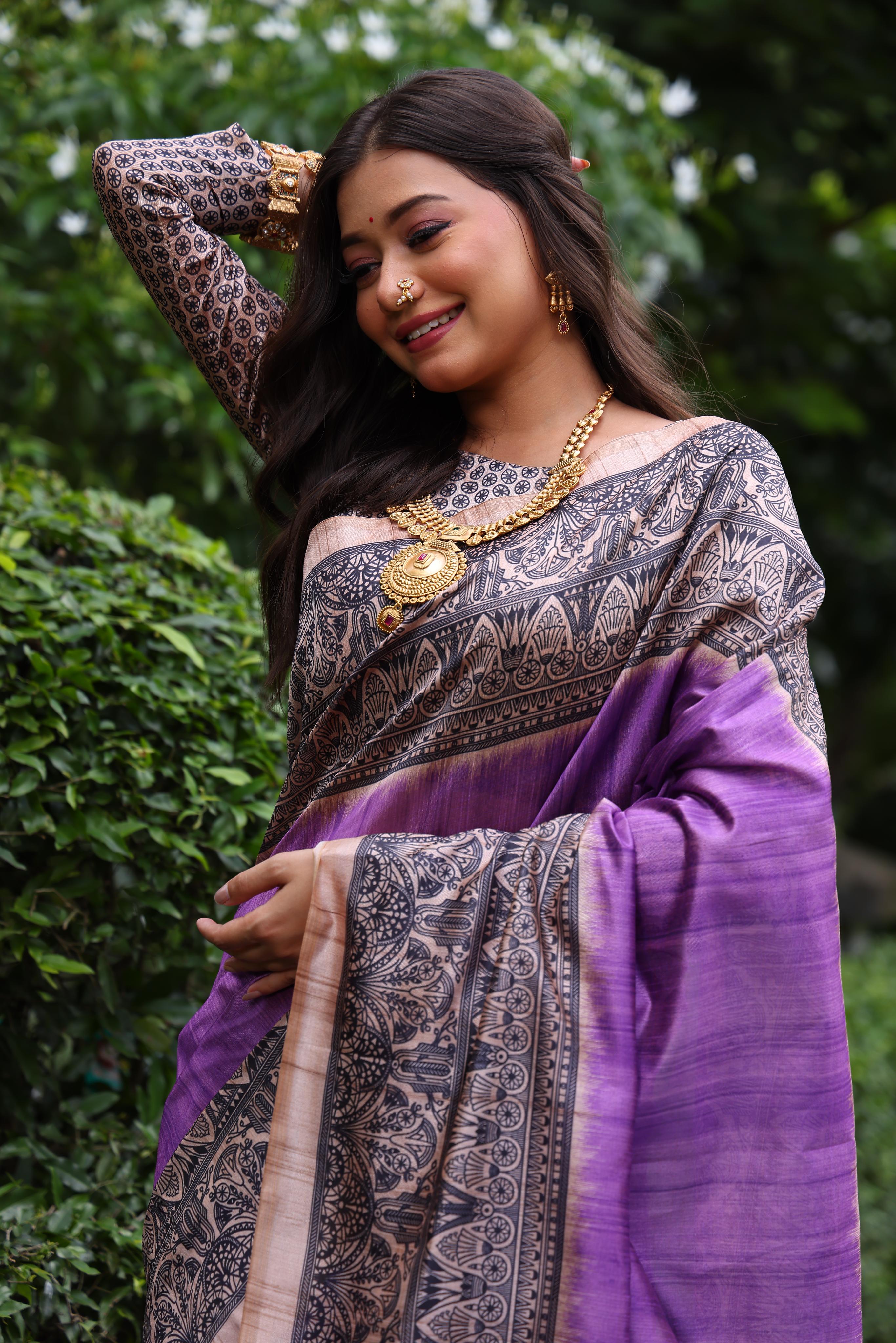 Yashi - Ethnic motifs printed saree with printed border
