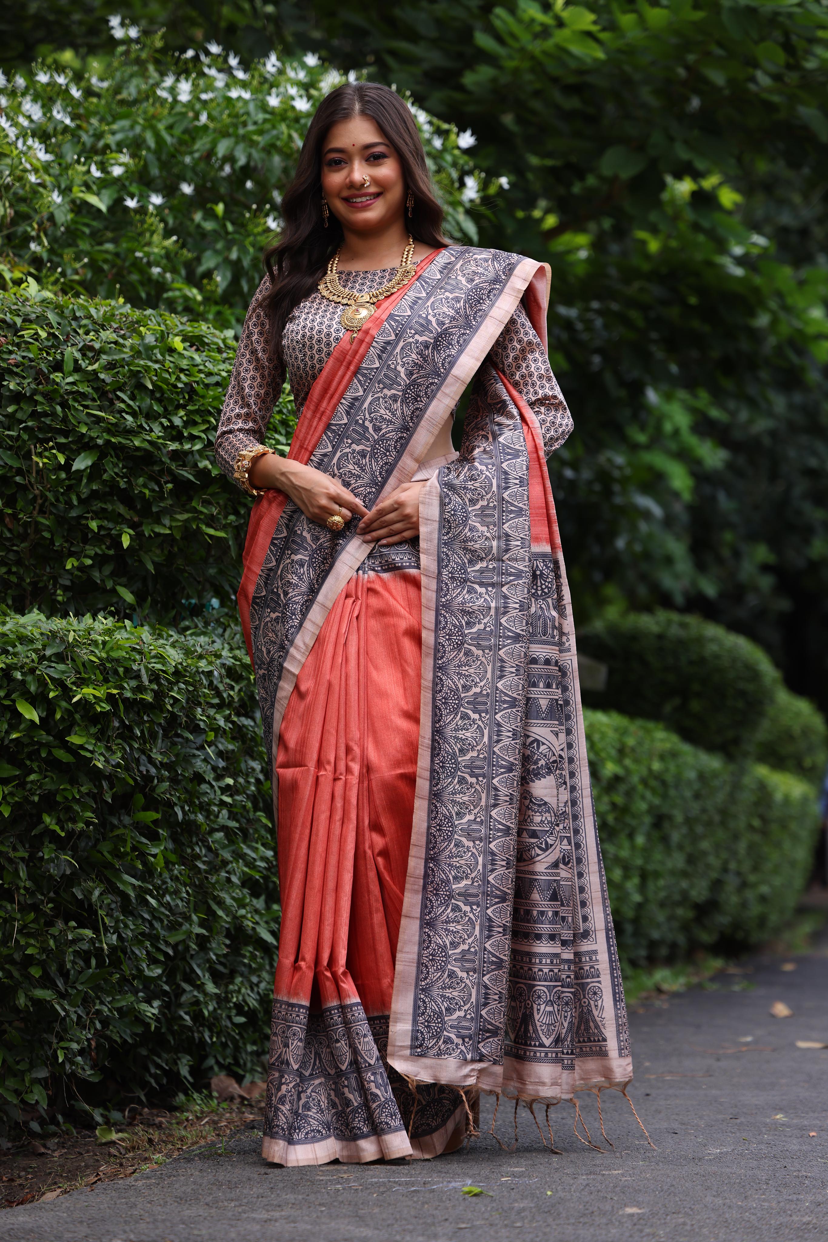 Yashi - Ethnic motifs printed saree with printed border