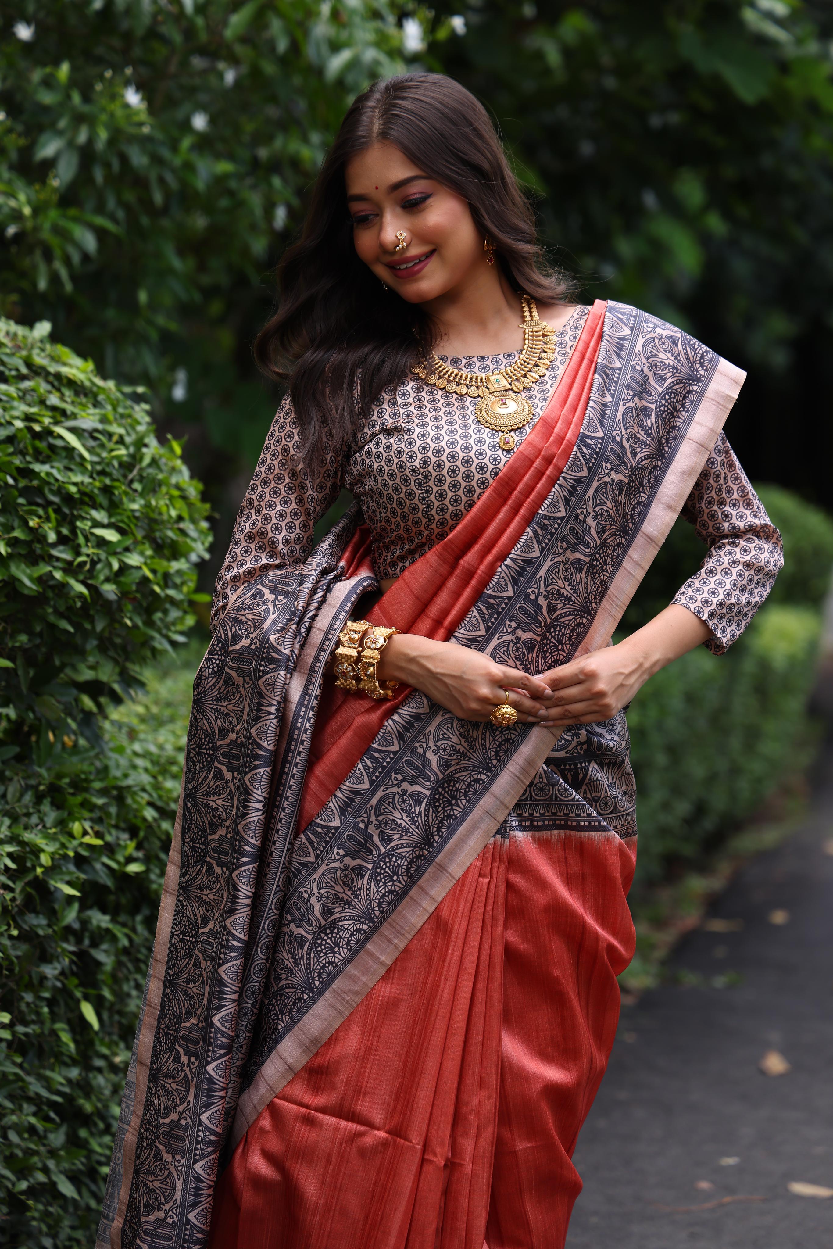 Yashi - Ethnic motifs printed saree with printed border