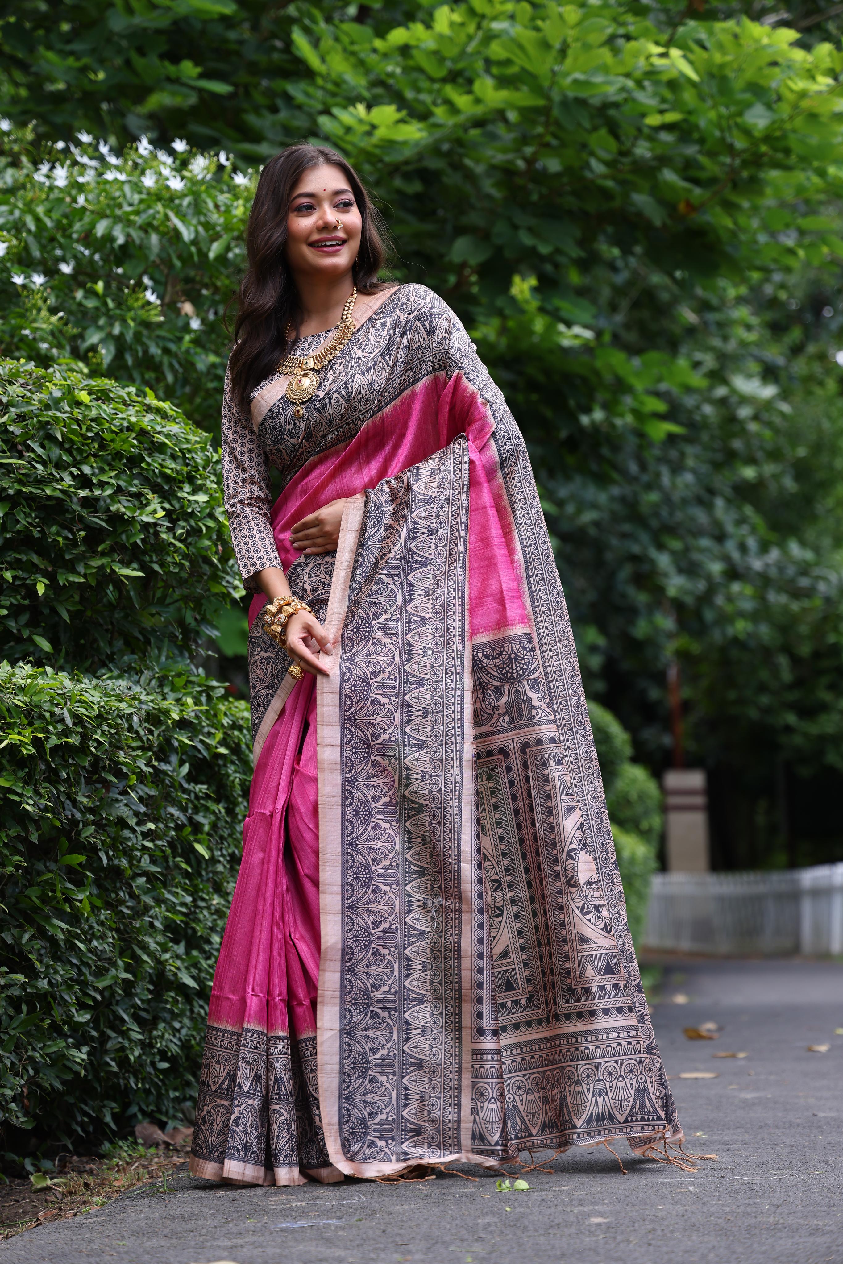 Yashi - Ethnic motifs printed saree with printed border