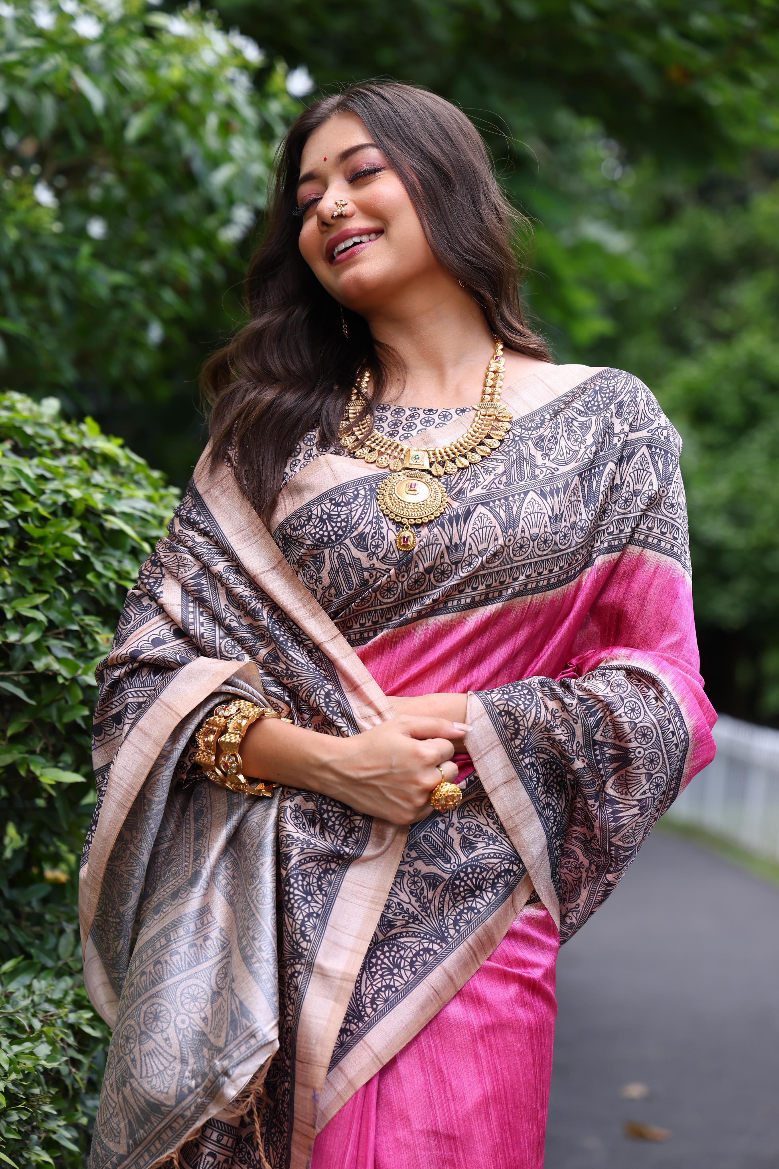 Yashi - Ethnic motifs printed saree with printed border