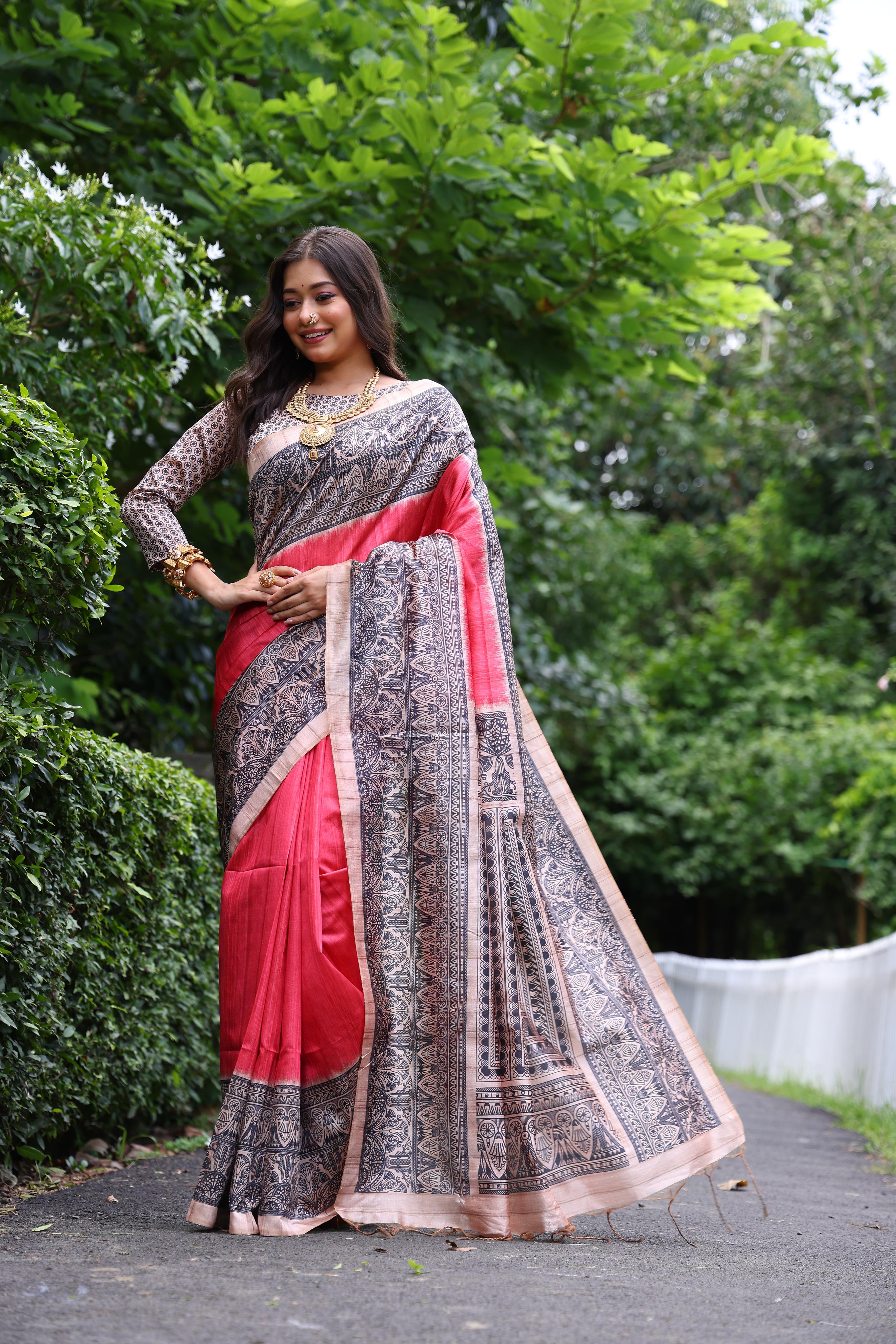 Yashi - Ethnic motifs printed saree with printed border