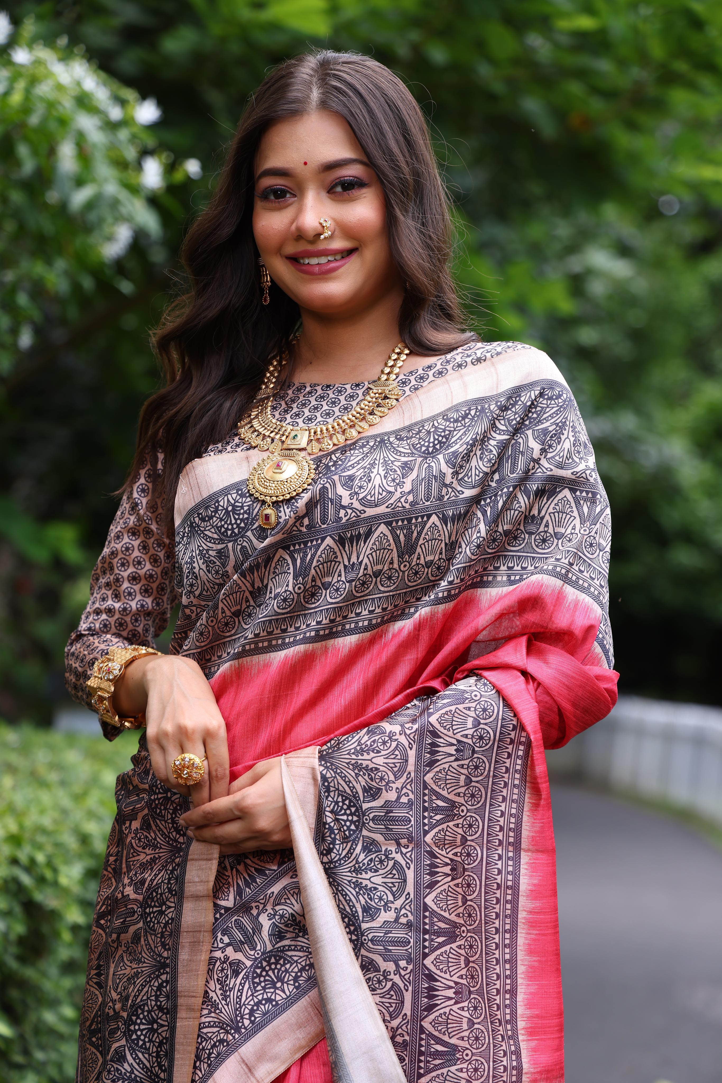 Yashi - Ethnic motifs printed saree with printed border