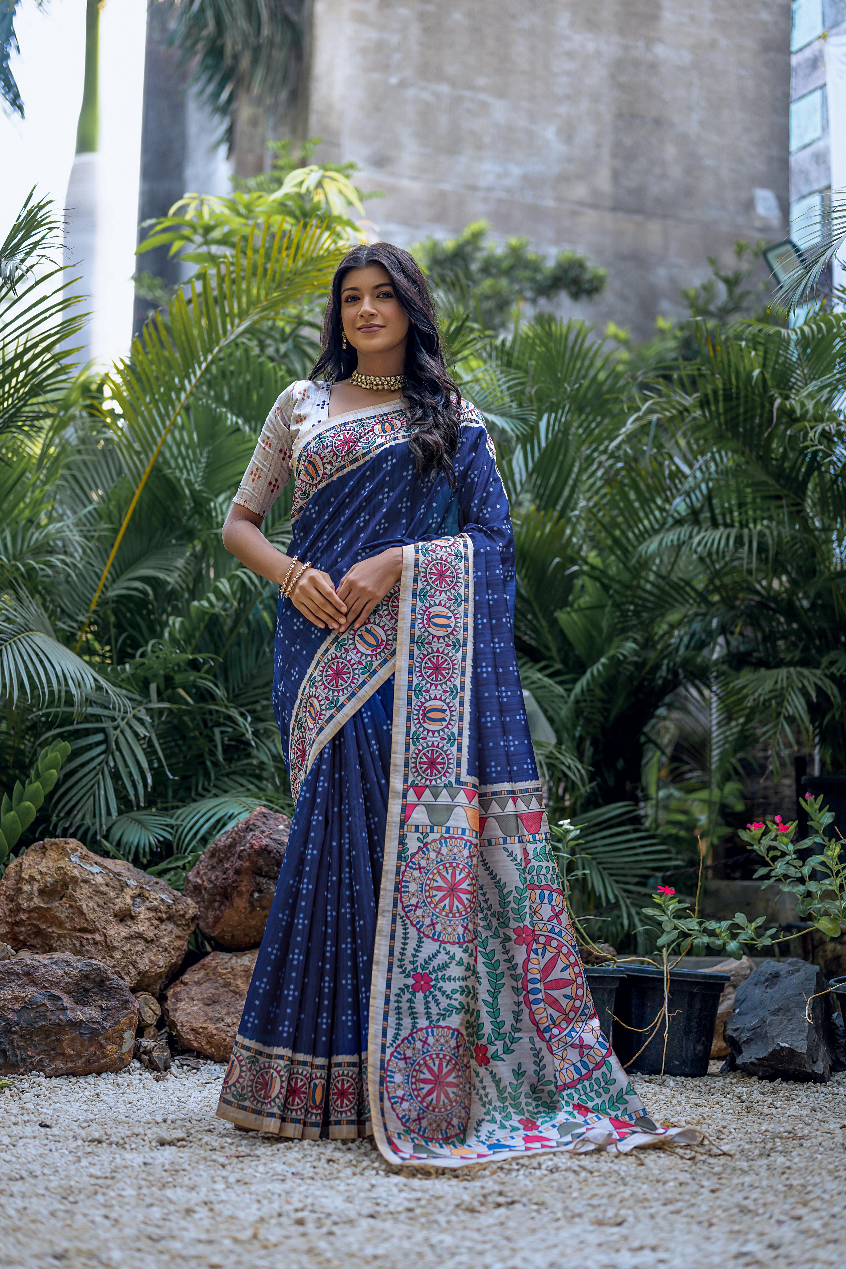 Raahi- Handpainted Look Madhubani Print Saree