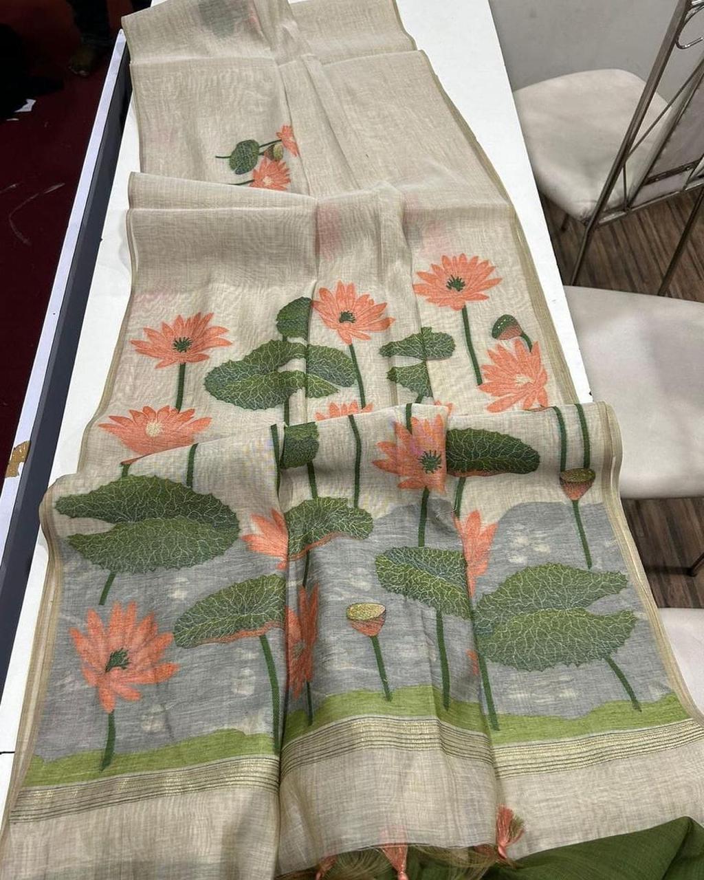 Griva- Graceful Muga Saree with Tassels