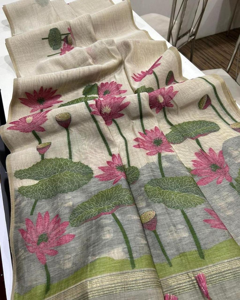 Griva- Graceful Muga Saree with Tassels