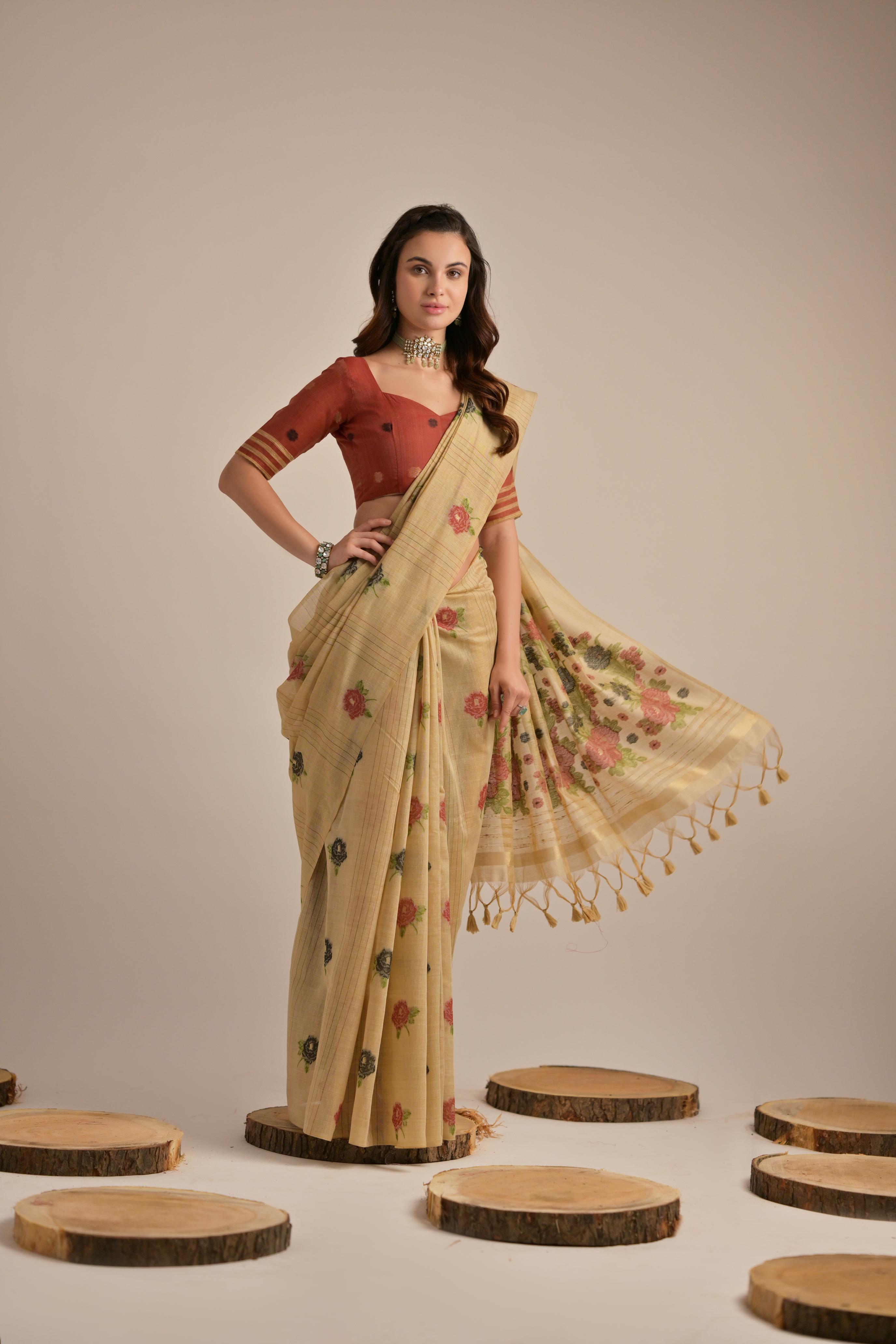 Sara- Our premium pure cotton saree are crafted to make you shine