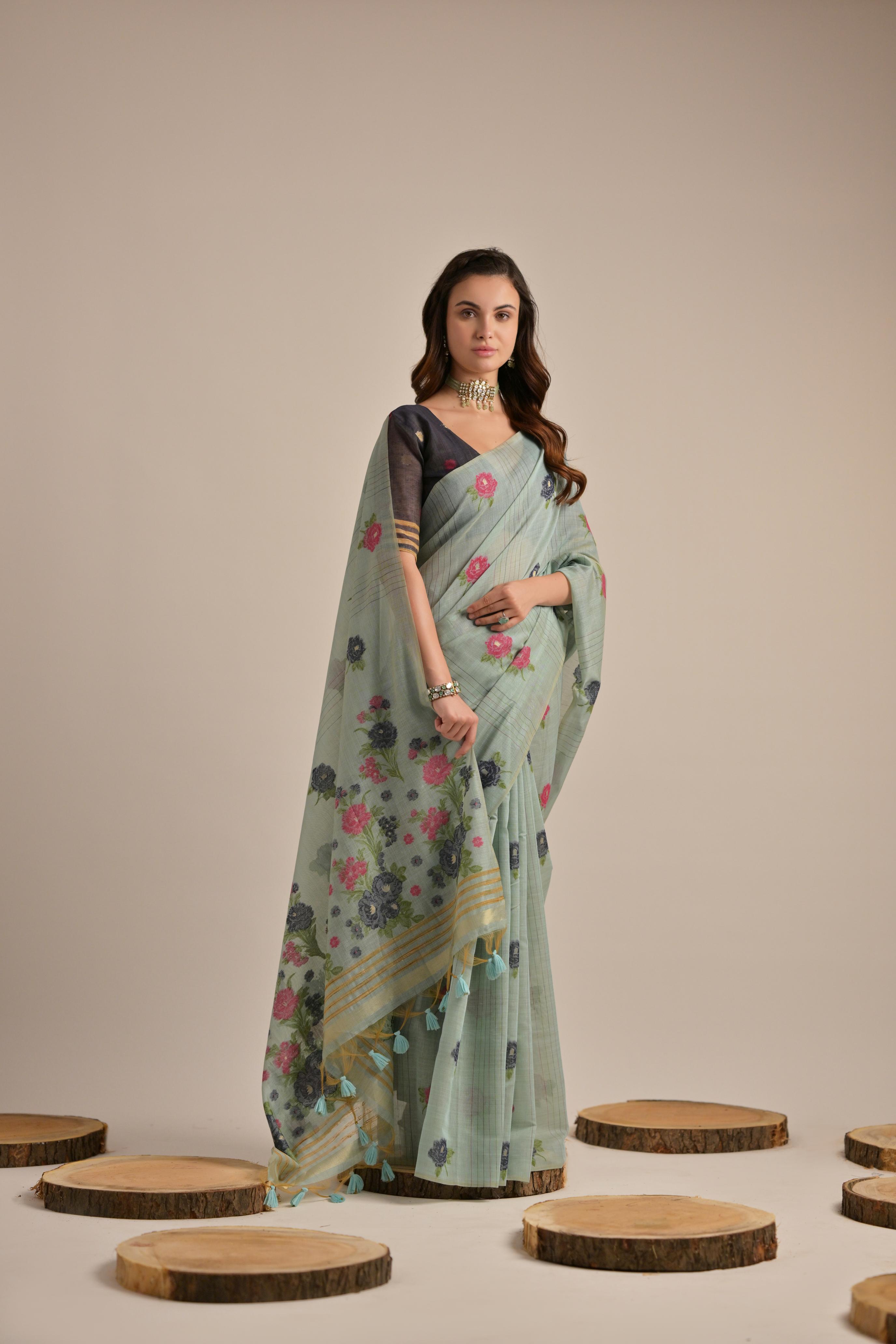 Sara- Our premium pure cotton saree are crafted to make you shine