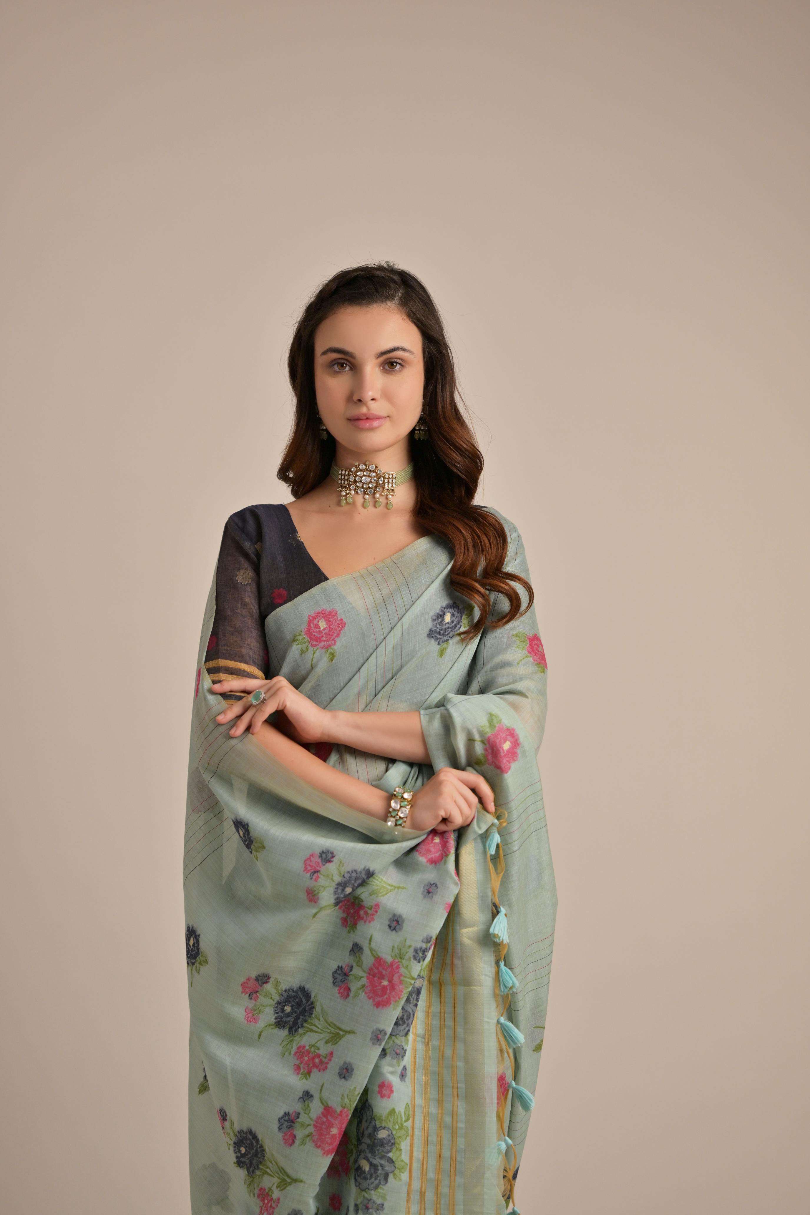 Sara- Our premium pure cotton saree are crafted to make you shine