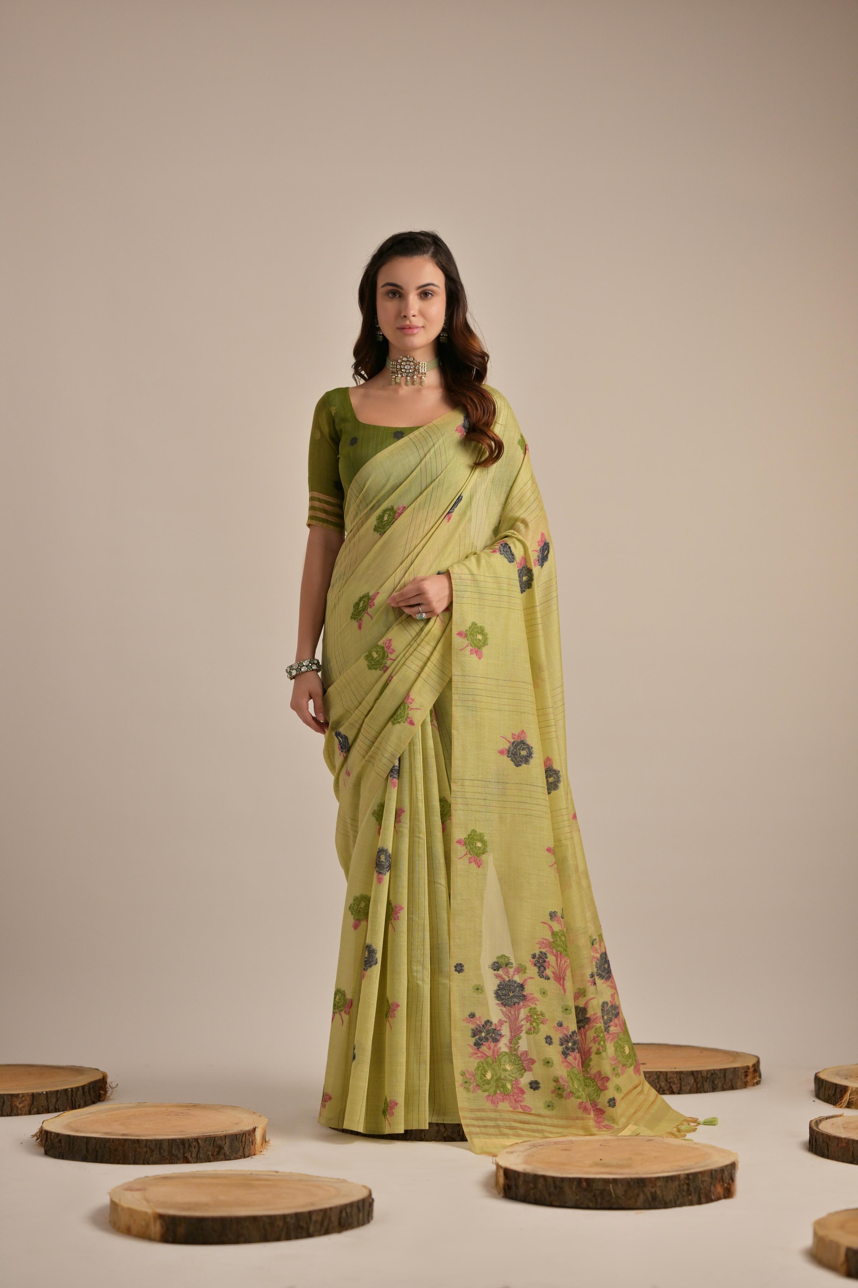 Sara- Our premium pure cotton saree are crafted to make you shine