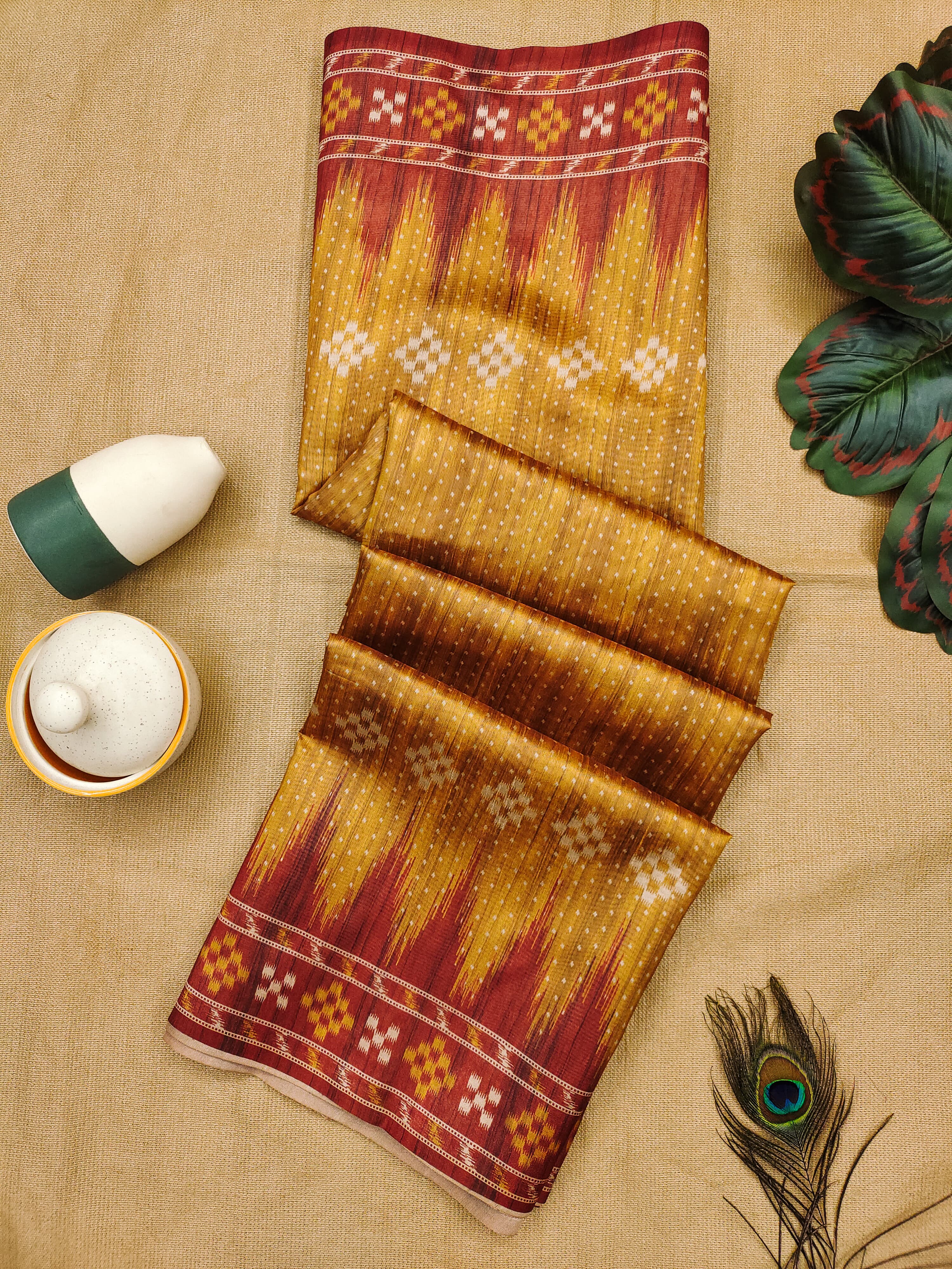 Ajrakh- Ethnic Elegance – Temple Patola Soft Silk Saree