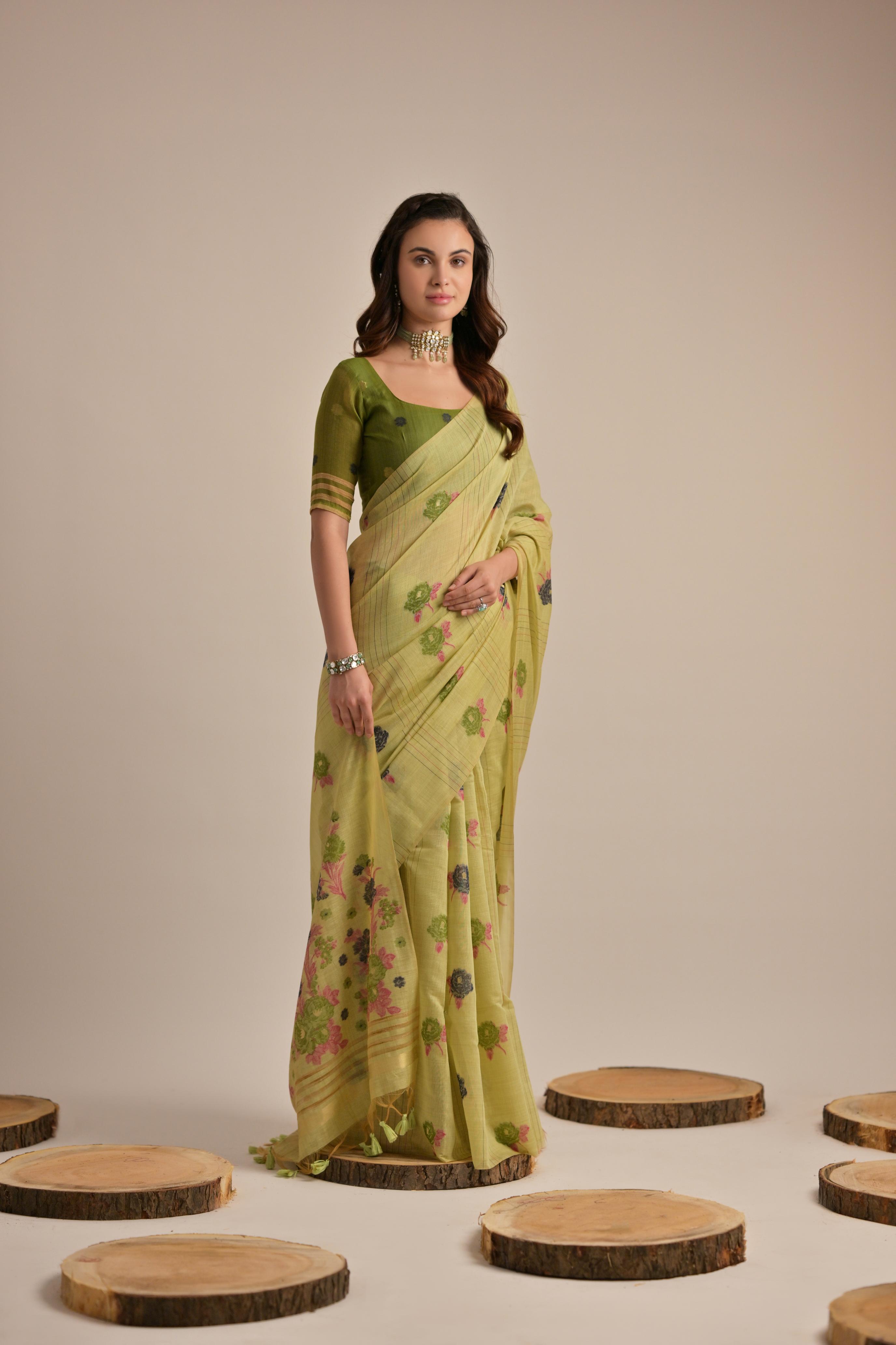 Sara- Our premium pure cotton saree are crafted to make you shine