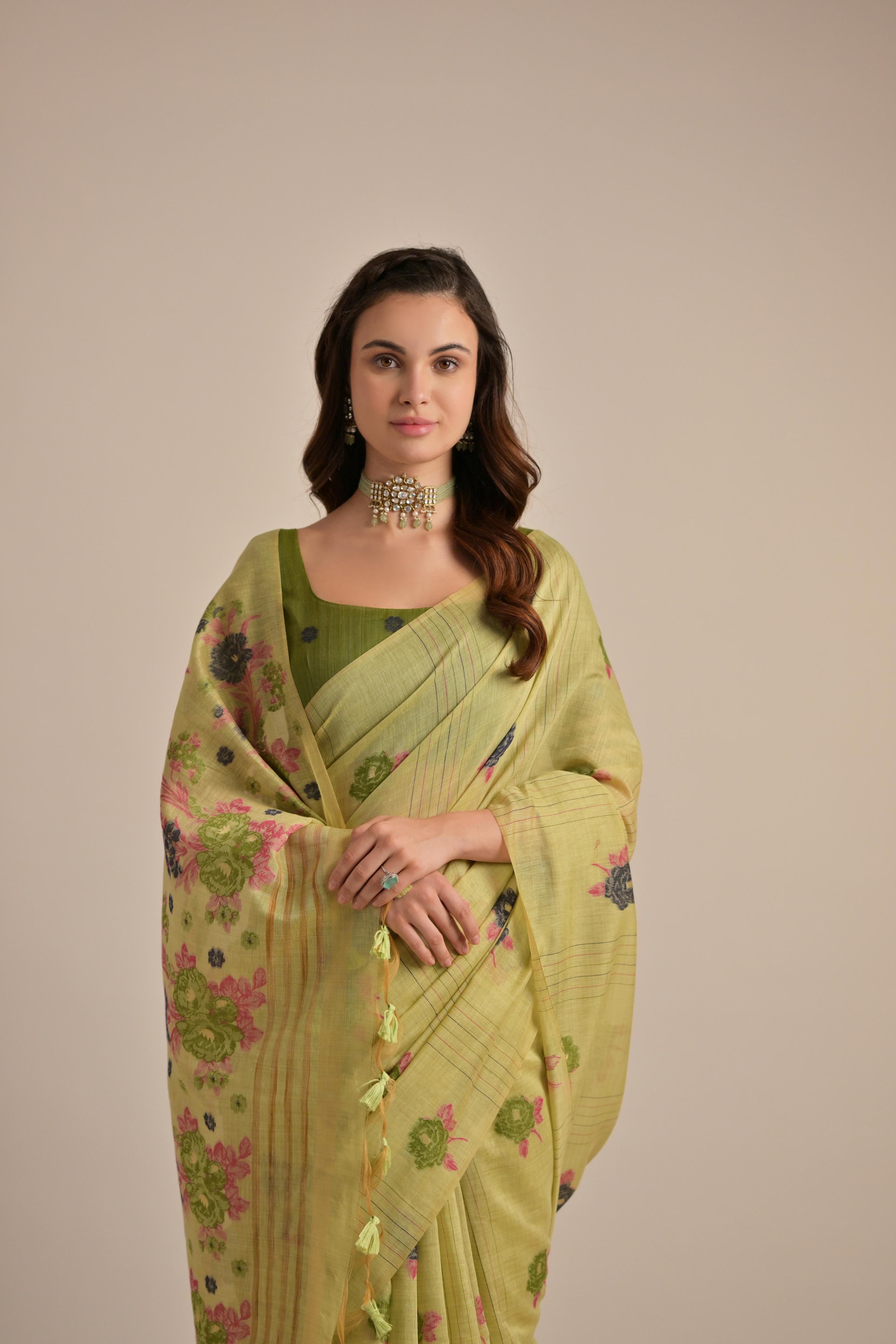 Sara- Our premium pure cotton saree are crafted to make you shine