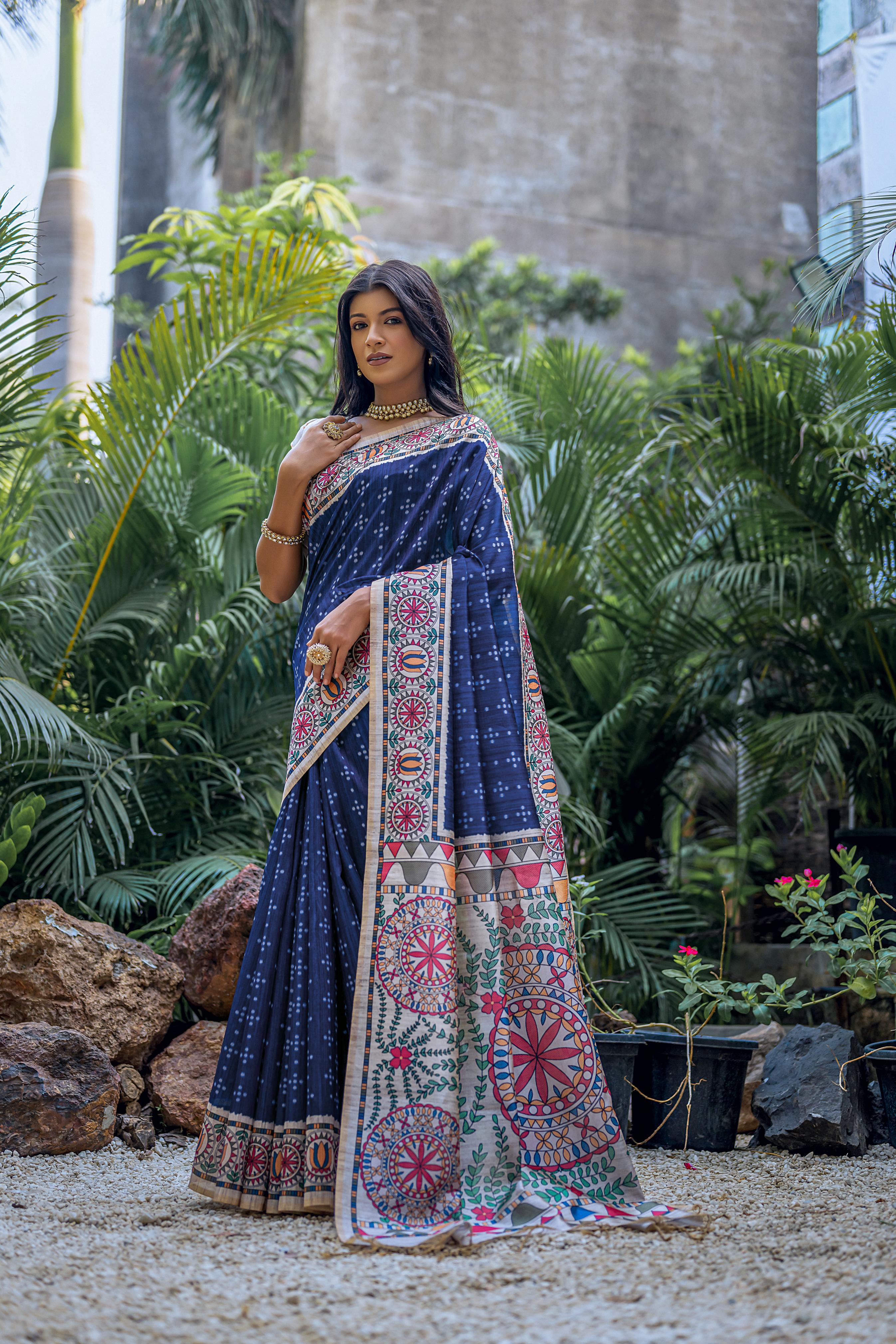 Raahi- Handpainted Look Madhubani Print Saree