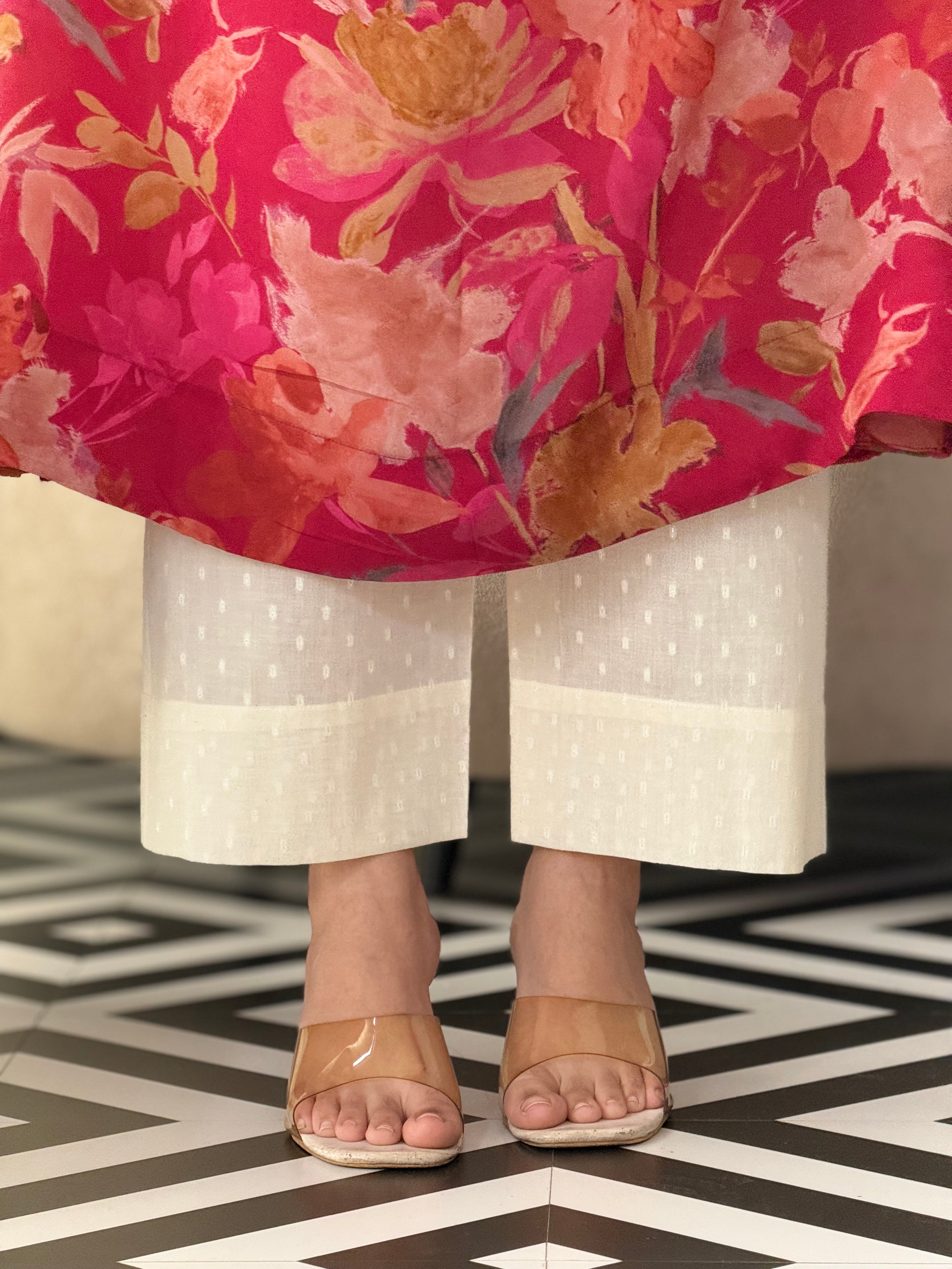 Jin- Floral Printed Pink Casual Kurta