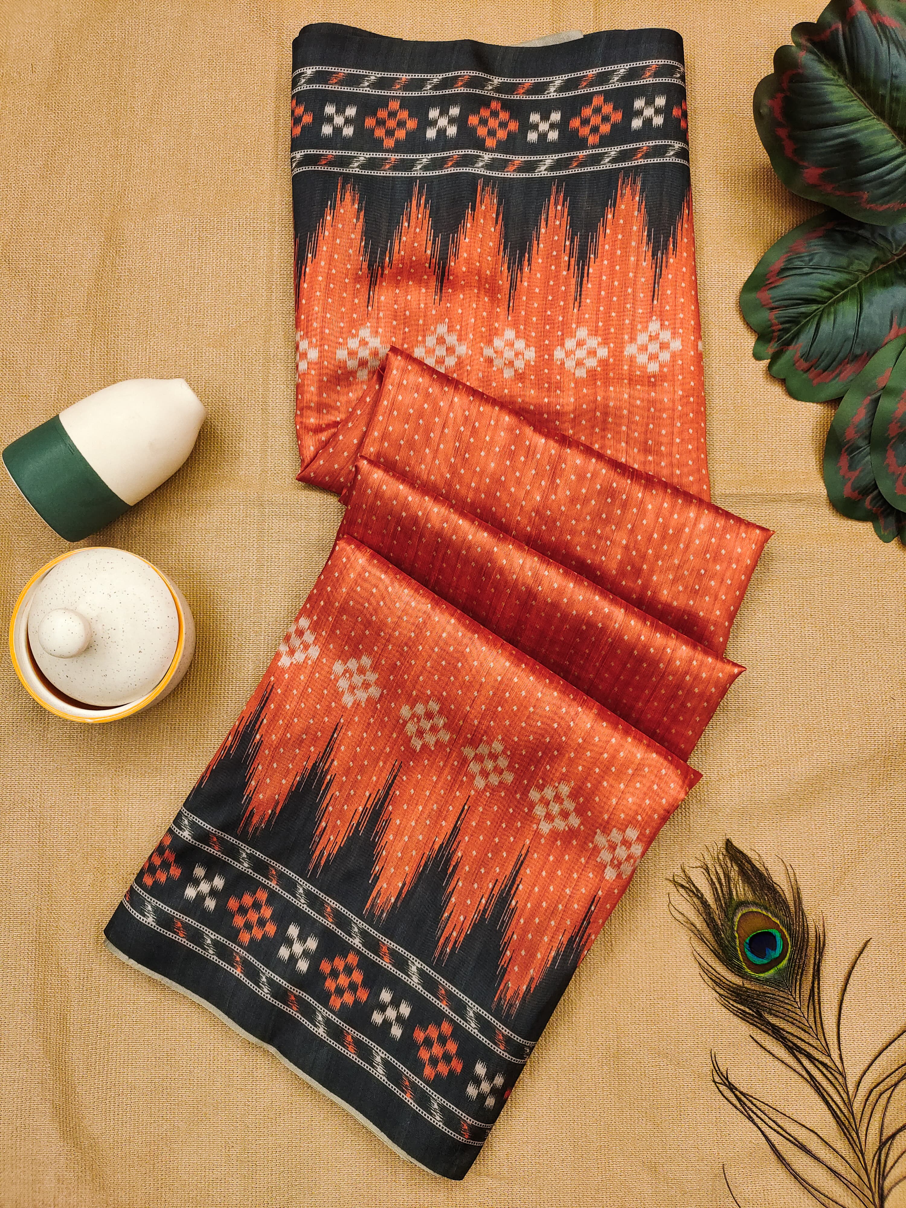 Ajrakh- Ethnic Elegance – Temple Patola Soft Silk Saree