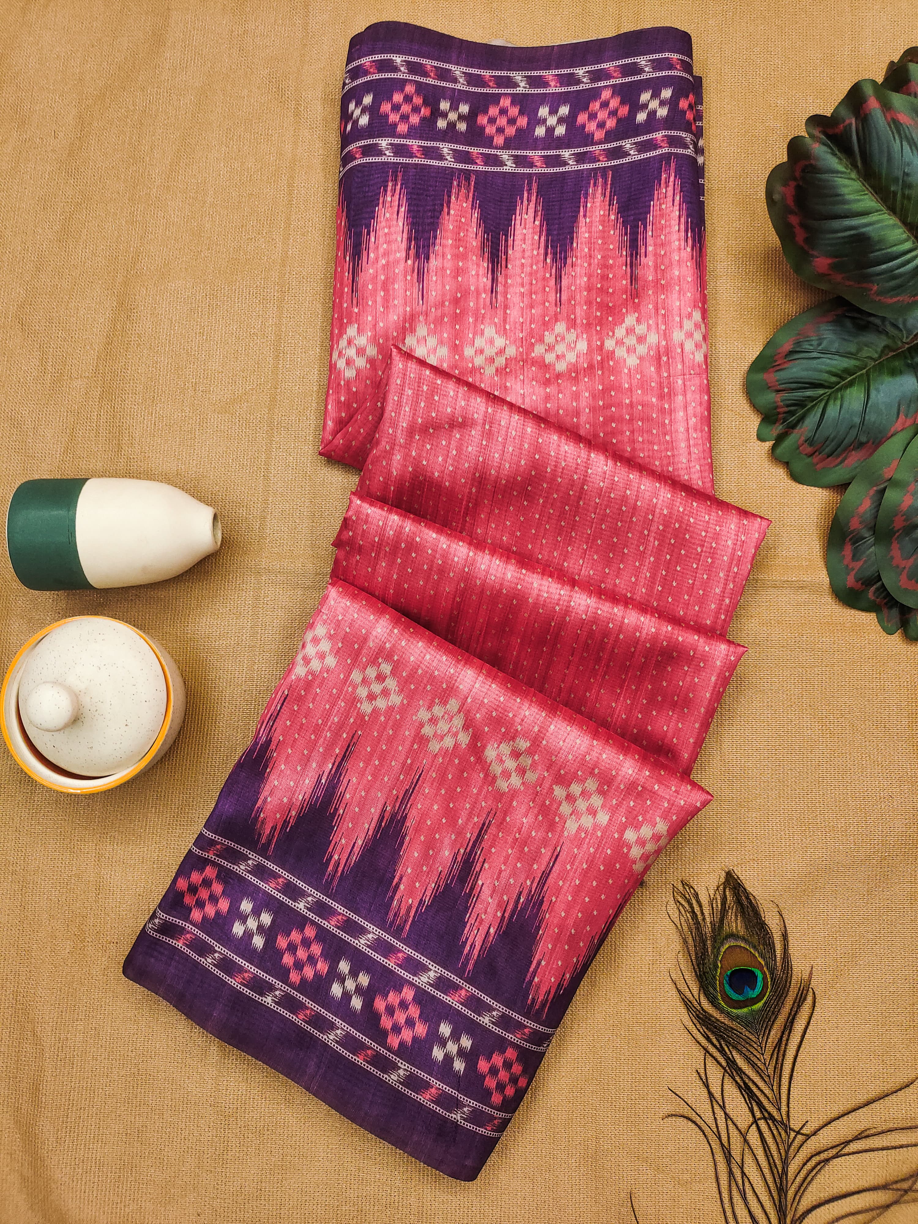 Ajrakh- Ethnic Elegance – Temple Patola Soft Silk Saree