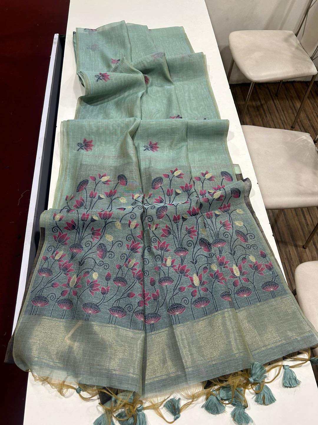 Noor- Muga cotton saree Temple Anarkali Gown is crafted with premium silk and traditional embroidery,