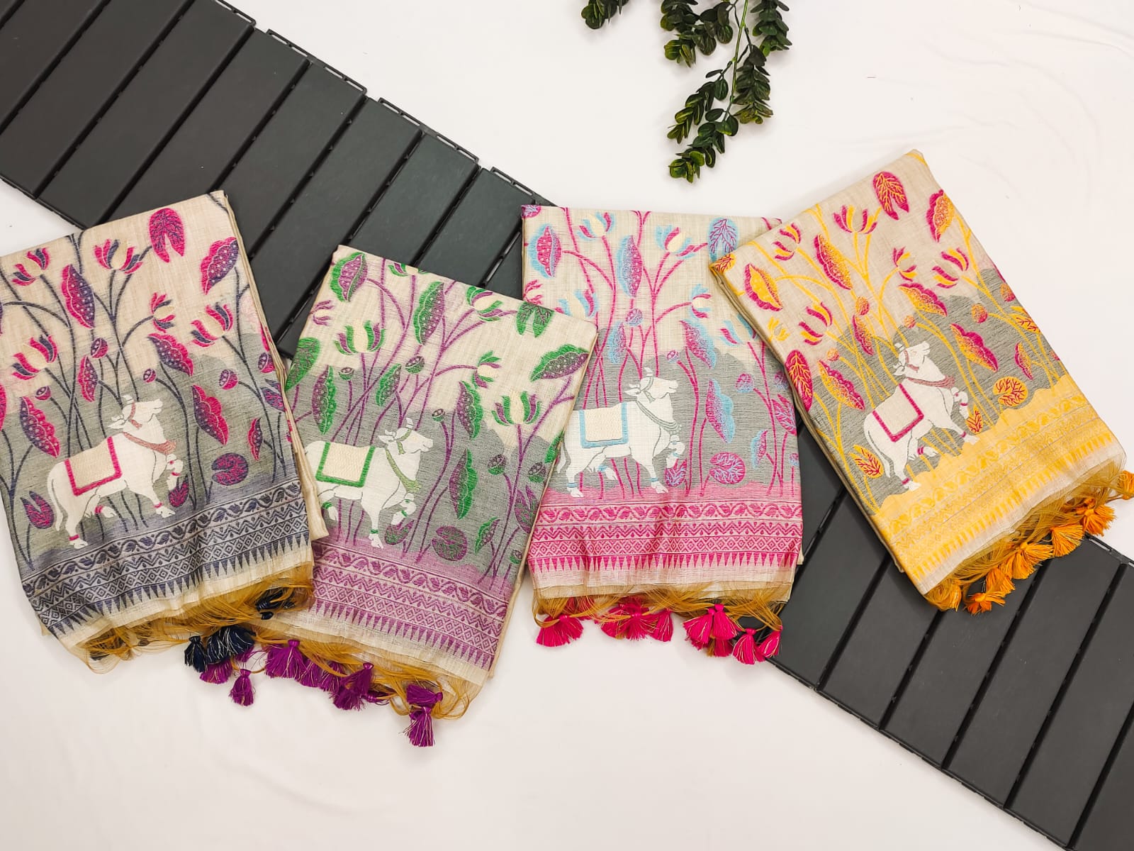 Cow- Pranshi Navy Pichwai Muga Cotton Saree