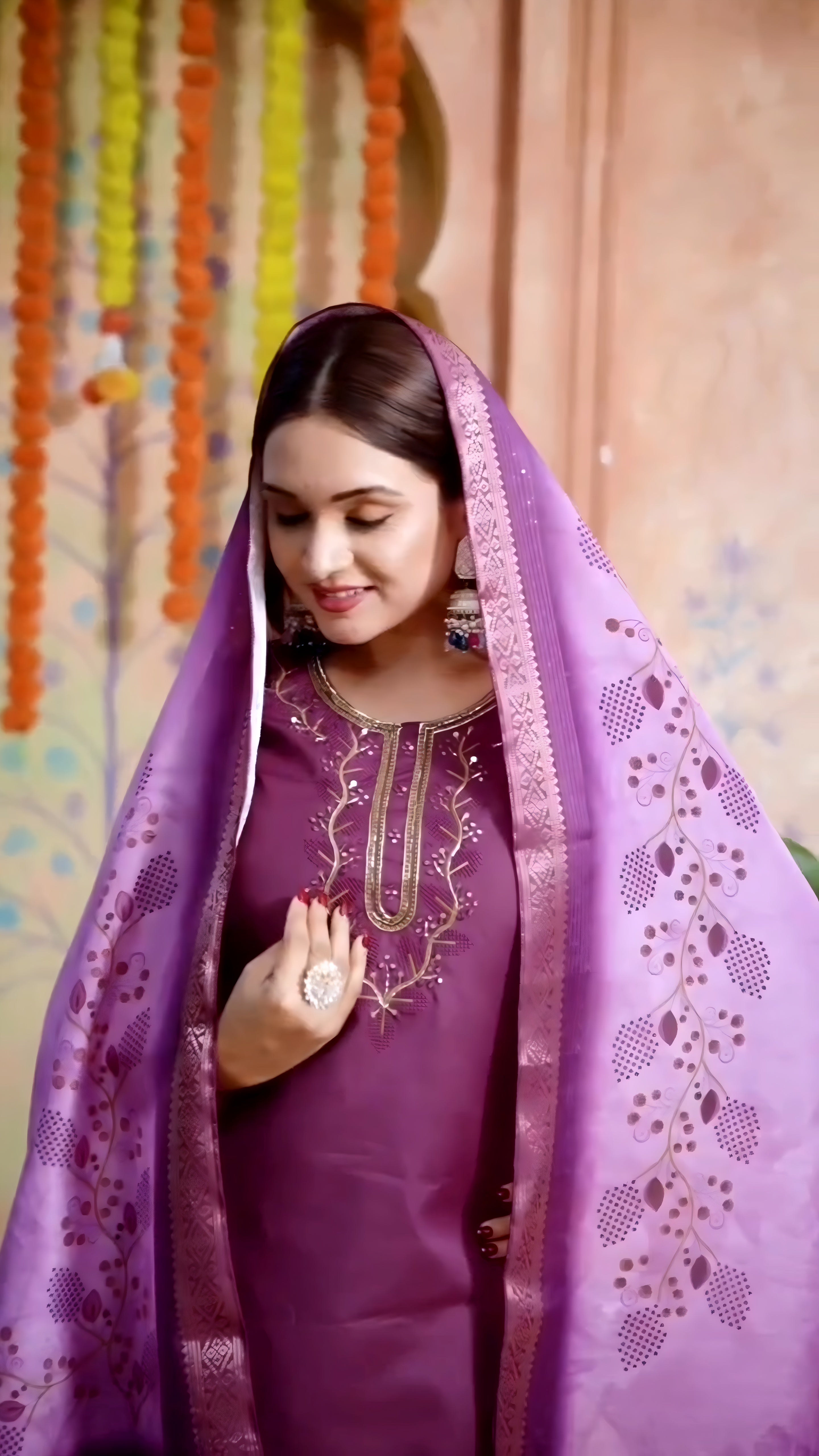 Bunnai- Embroidered work in neck with Bids Handwork touch up Dup- Digital print with zari jacquard