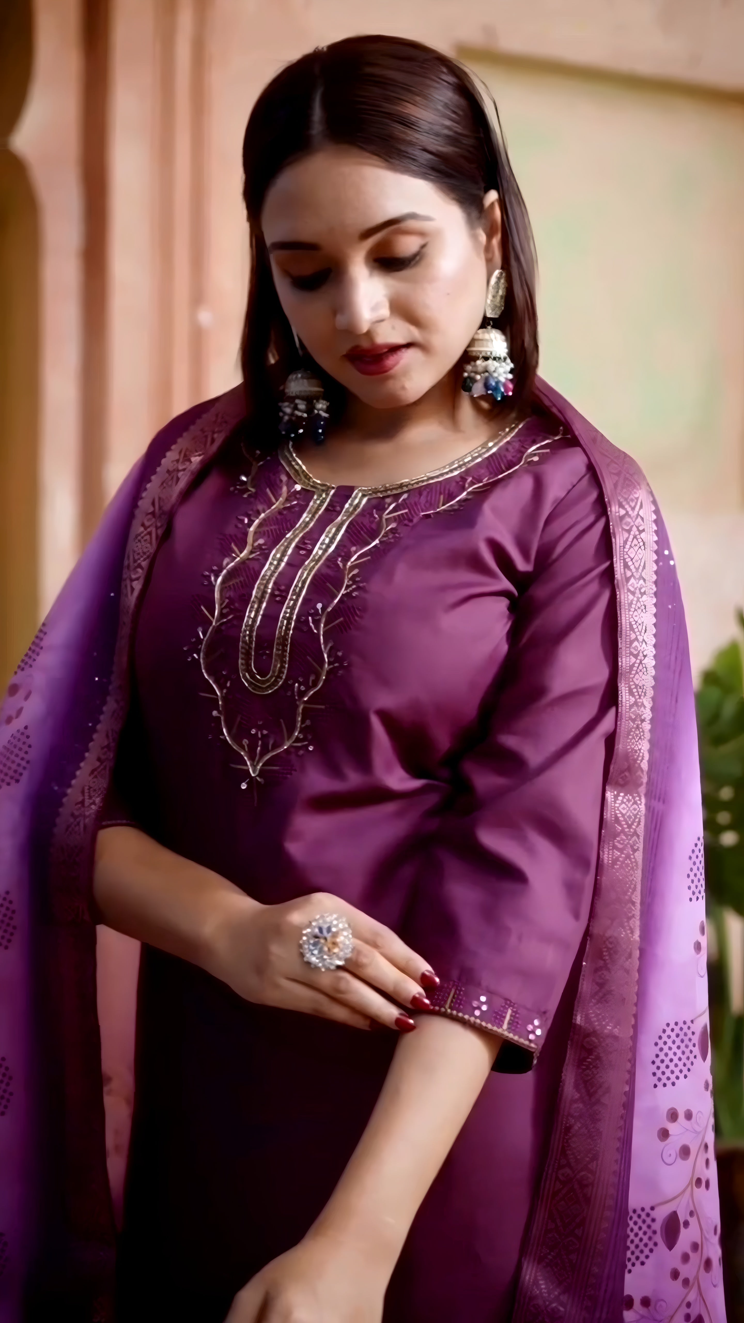 Bunnai- Embroidered work in neck with Bids Handwork touch up Dup- Digital print with zari jacquard