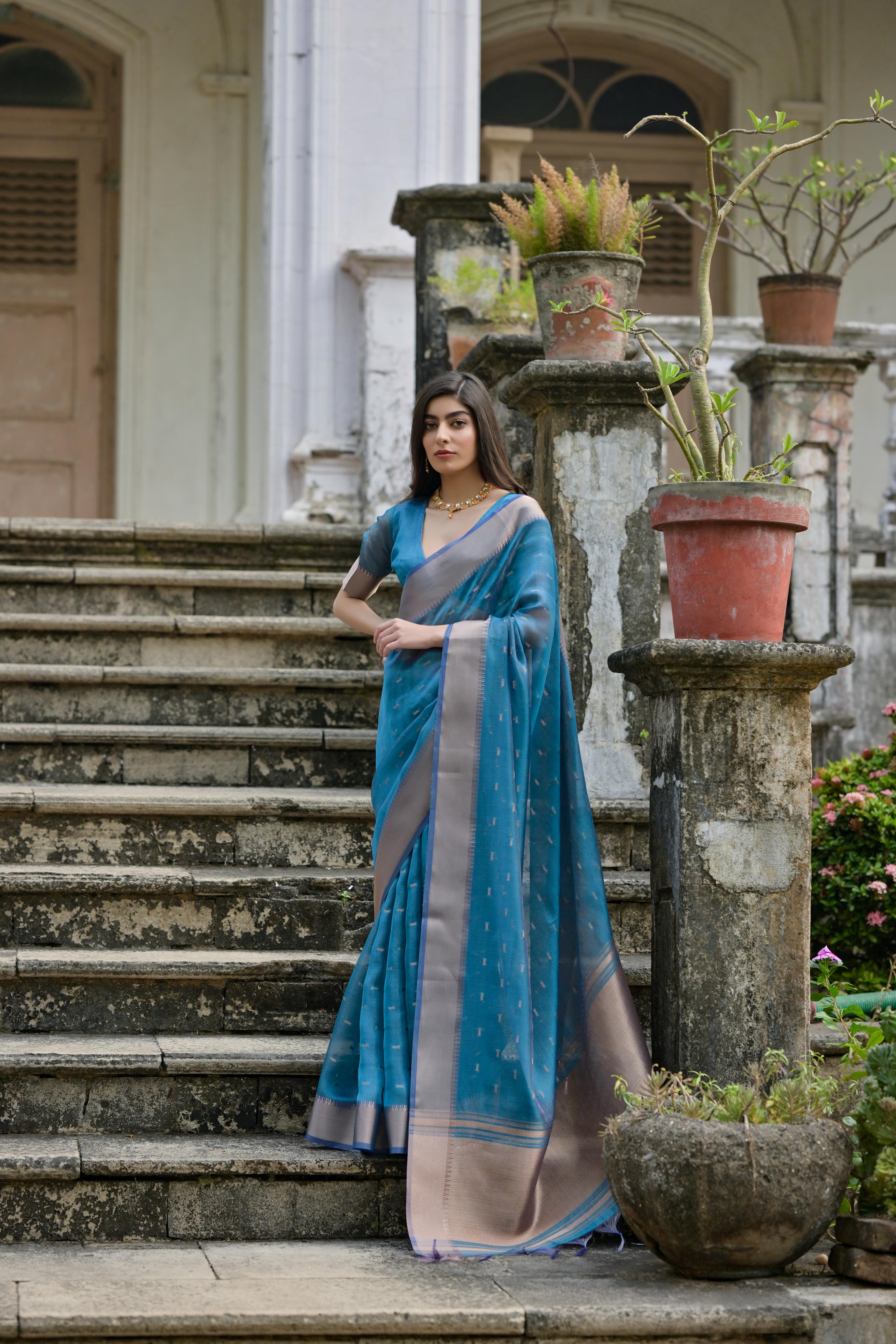 Kenvi- Cyan Soft Kalyani Silk Saree