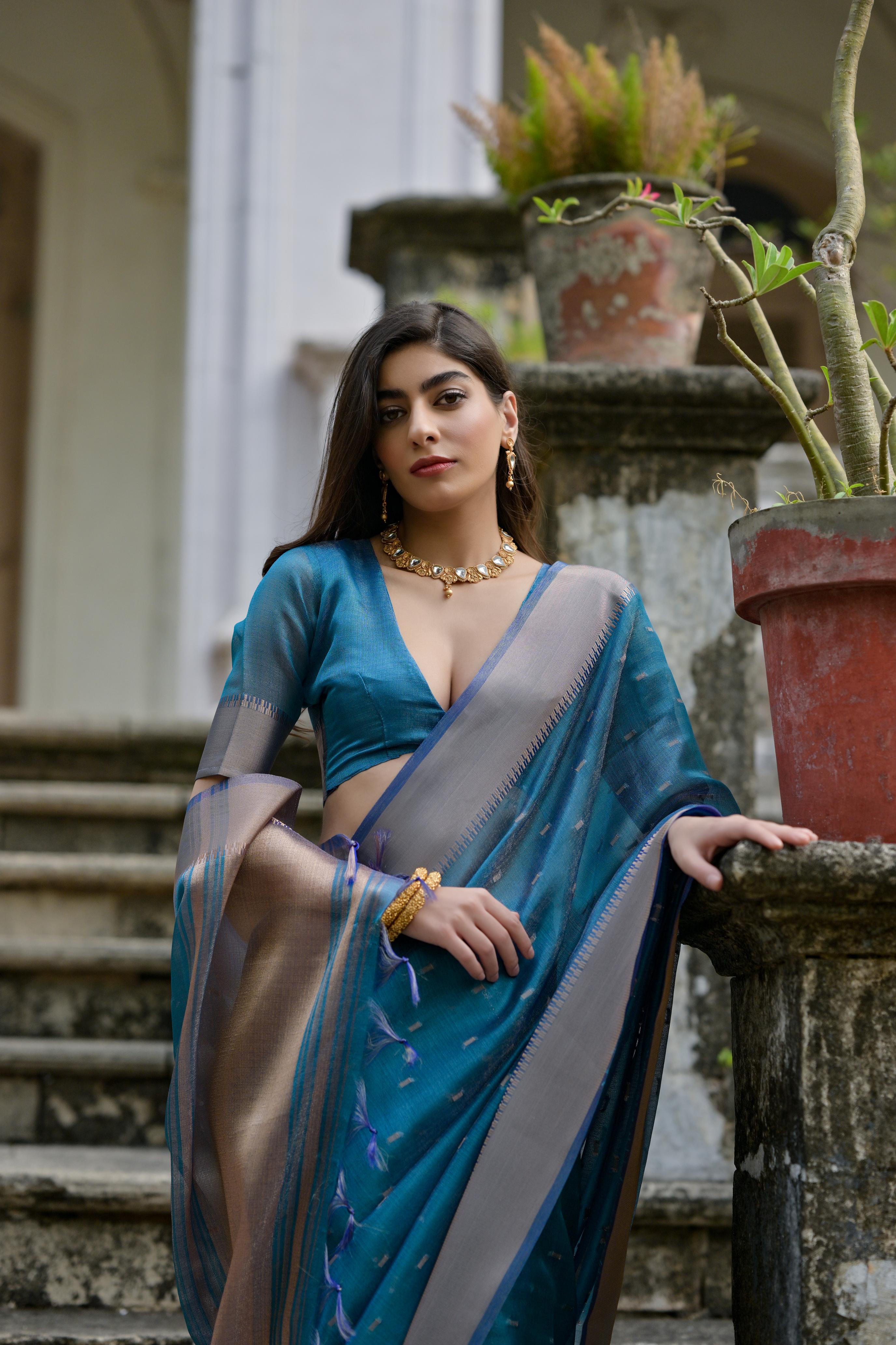 Kenvi- Cyan Soft Kalyani Silk Saree