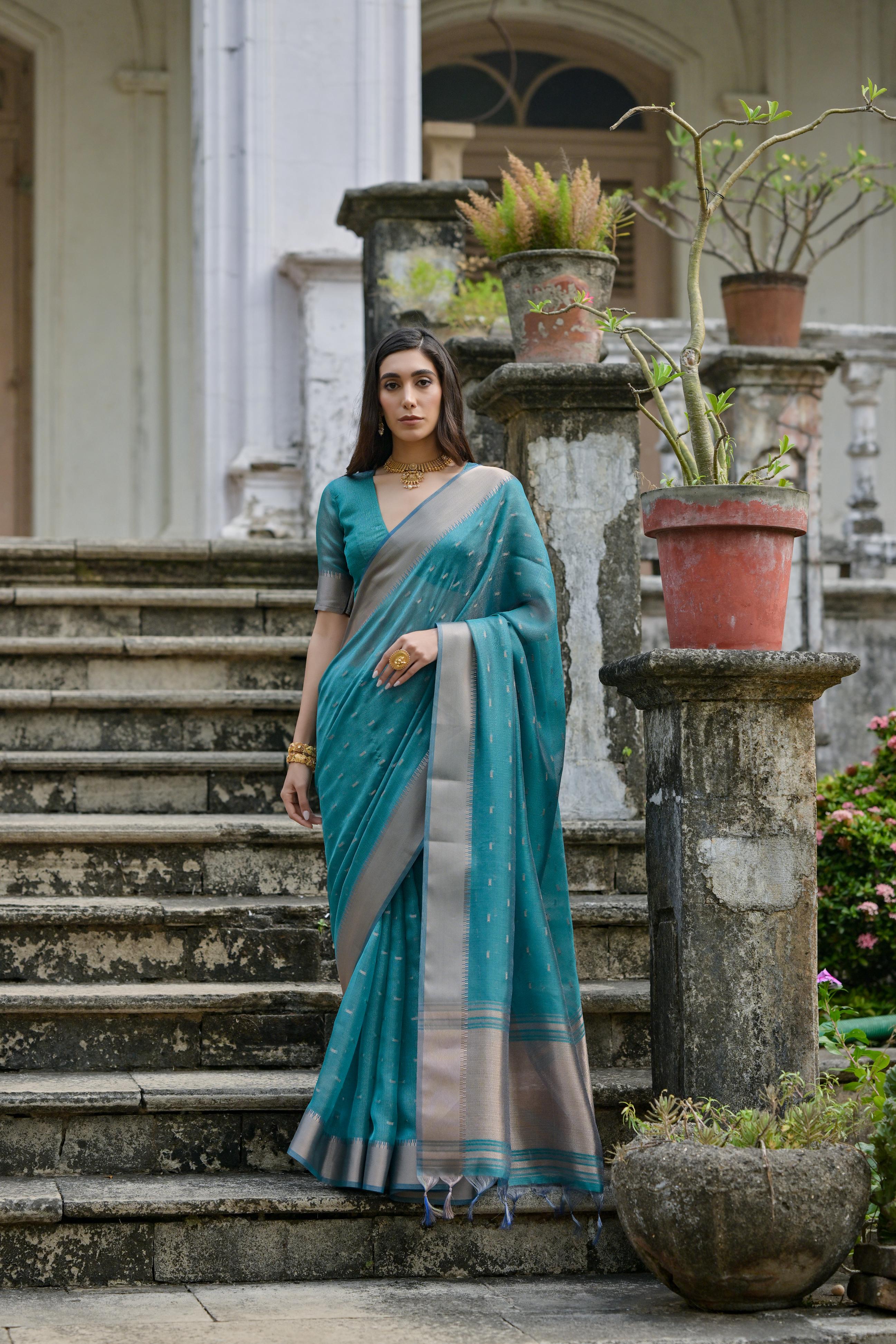 Kenvi- Cyan Soft Kalyani Silk Saree