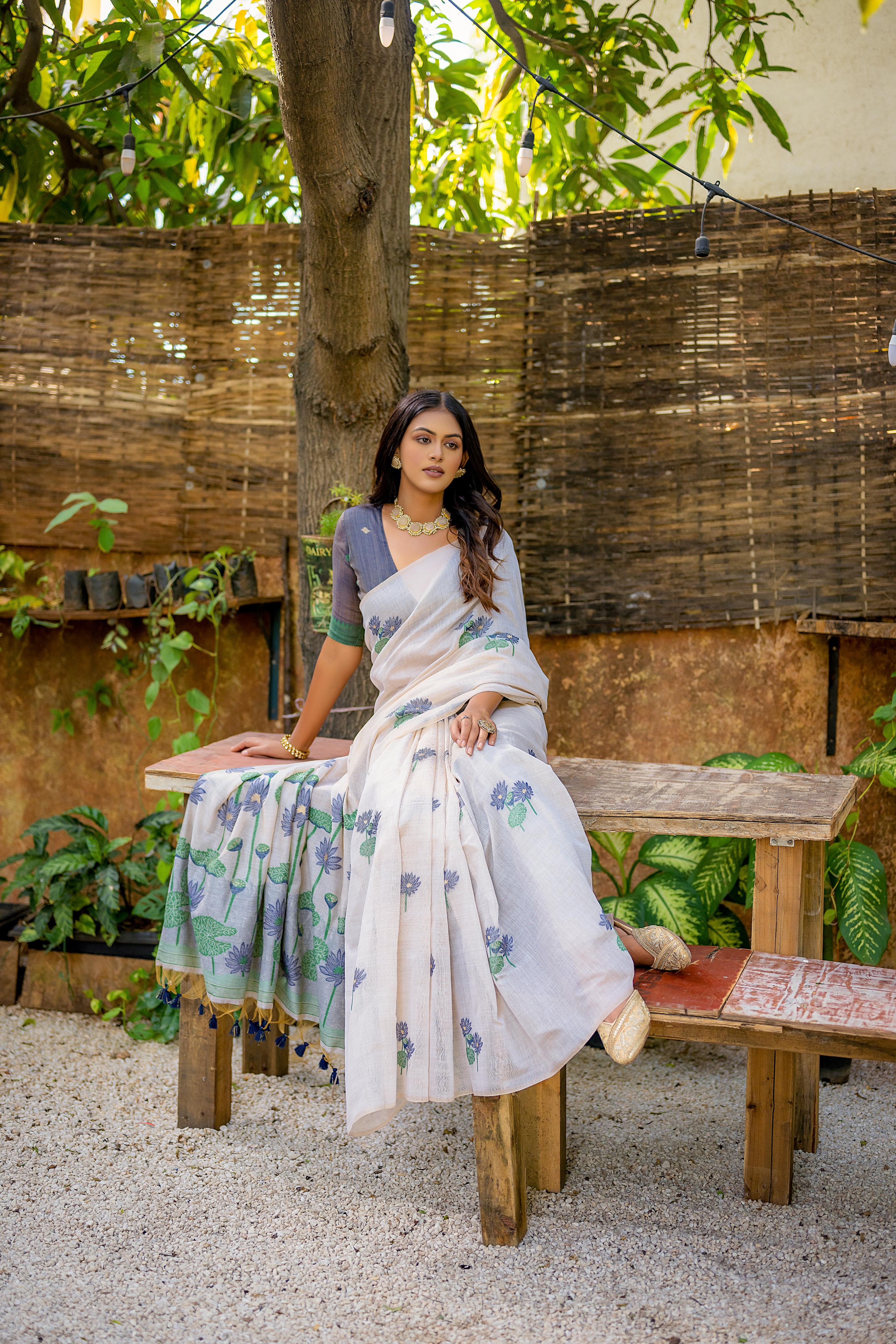 Griva- Graceful Muga Saree with Tassels