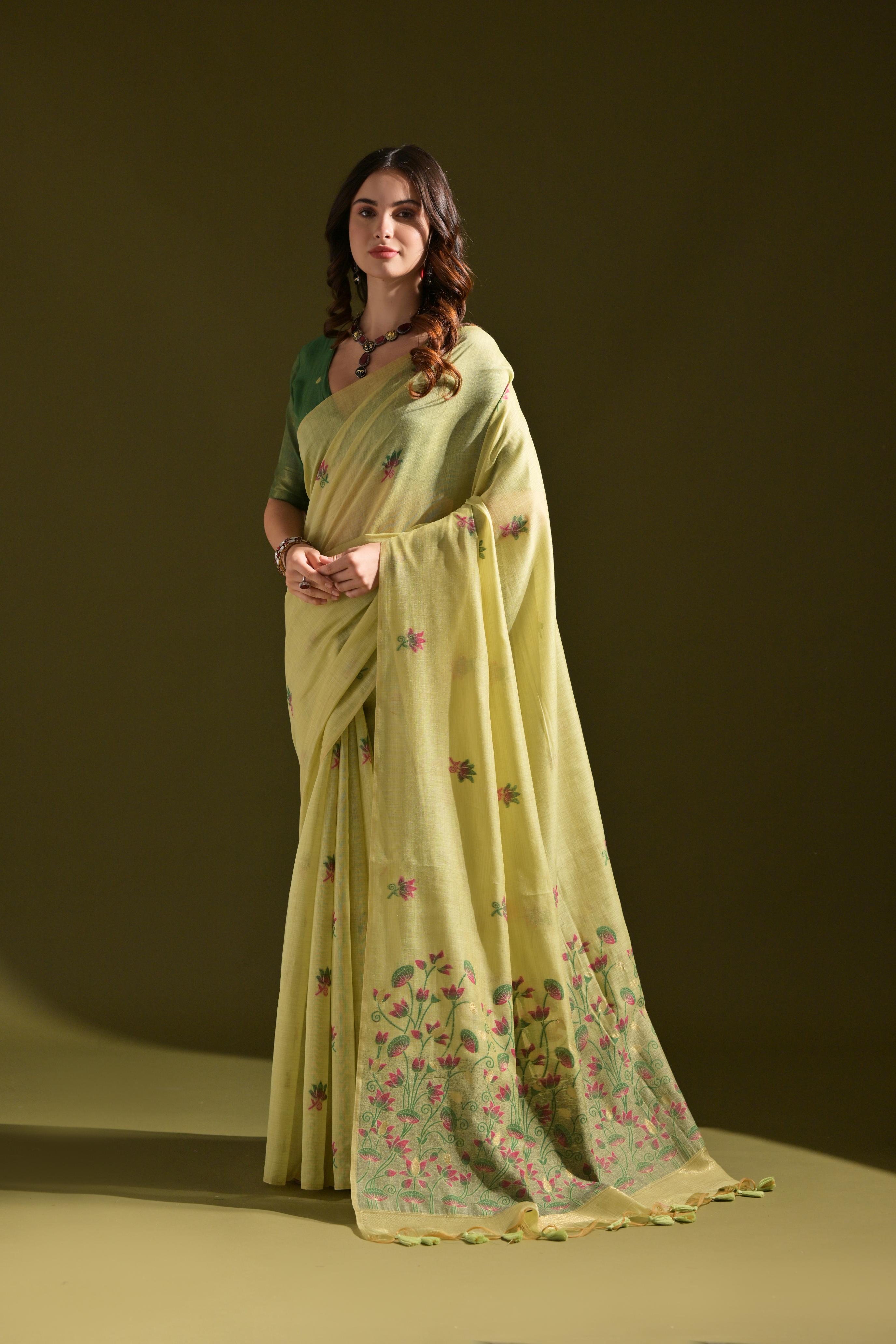 Noor- Muga cotton saree Temple Anarkali Gown is crafted with premium silk and traditional embroidery,