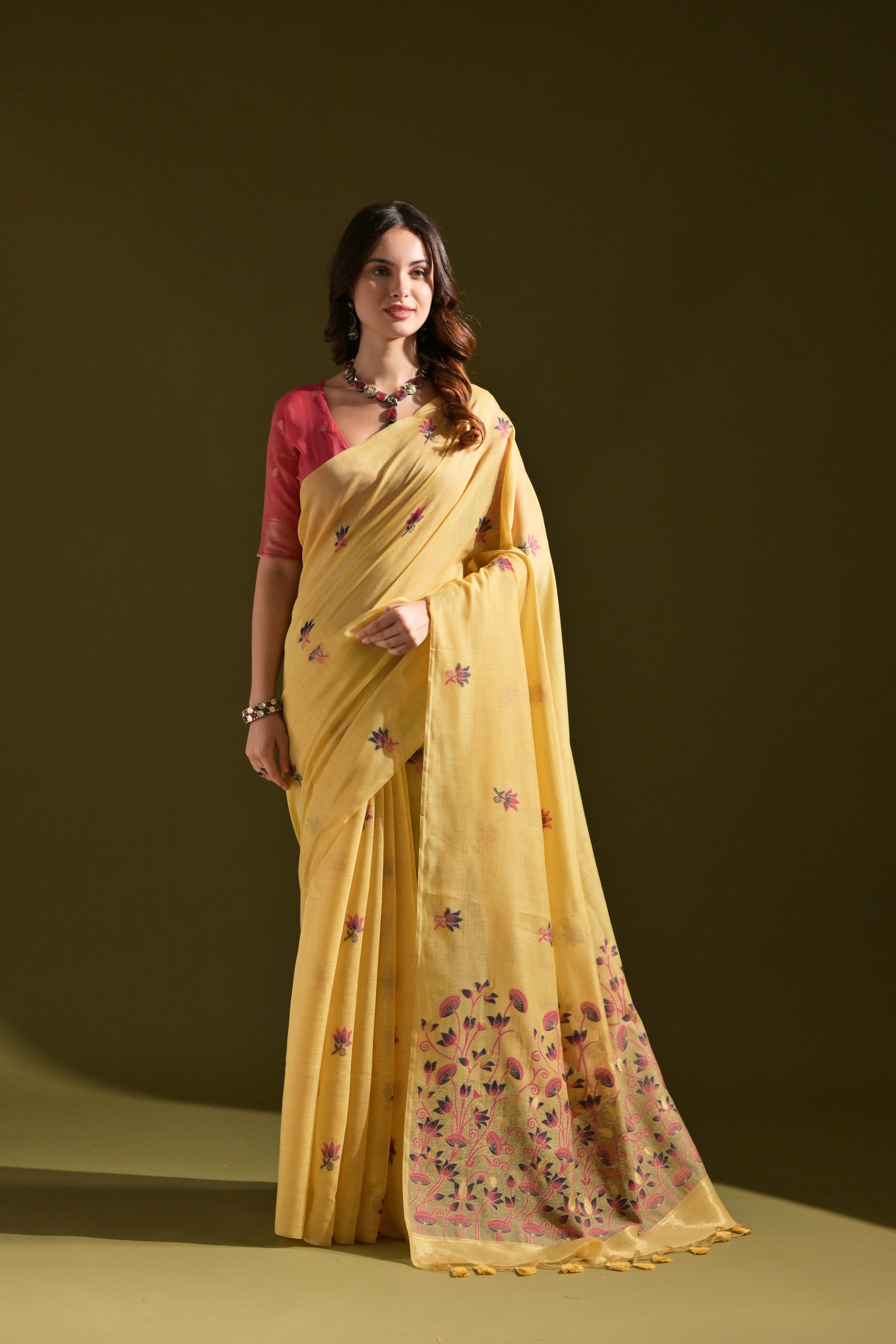 Noor- Muga cotton saree Temple Anarkali Gown is crafted with premium silk and traditional embroidery,