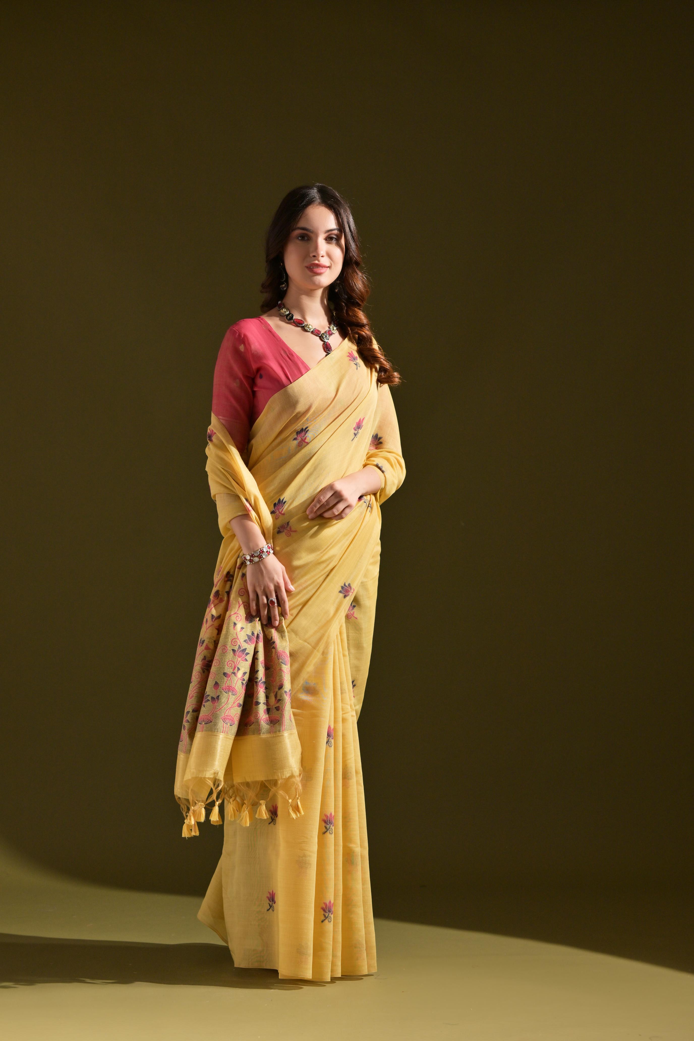 Noor- Muga cotton saree Temple Anarkali Gown is crafted with premium silk and traditional embroidery,