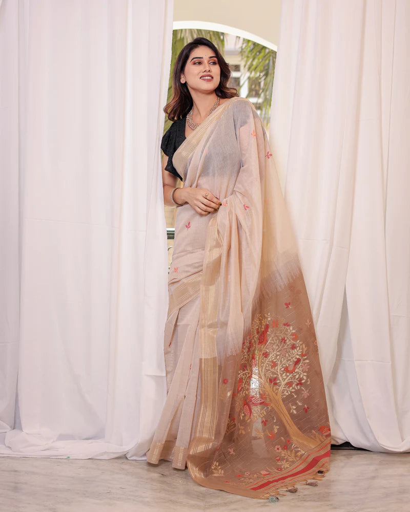Shagun - Serenity in Silk – Mustard Bird Embroidered Saree