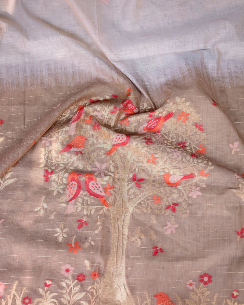 Shagun - Serenity in Silk – Mustard Bird Embroidered Saree