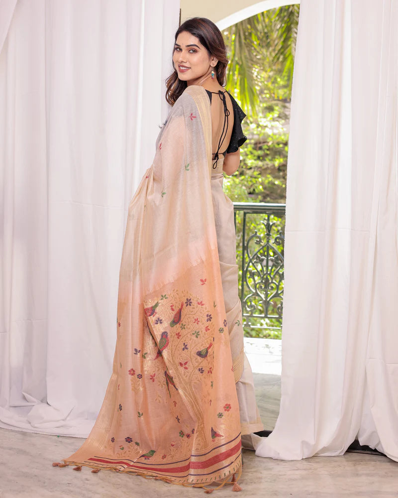 Shagun - Serenity in Silk – Mustard Bird Embroidered Saree