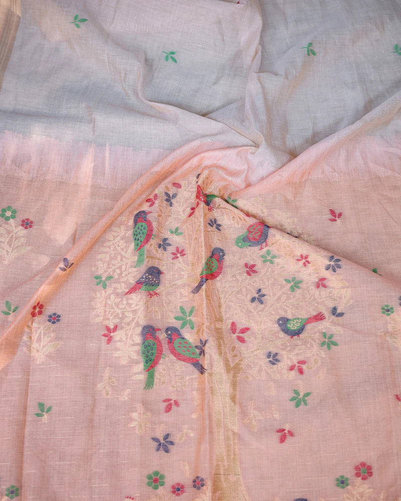 Shagun - Serenity in Silk – Mustard Bird Embroidered Saree