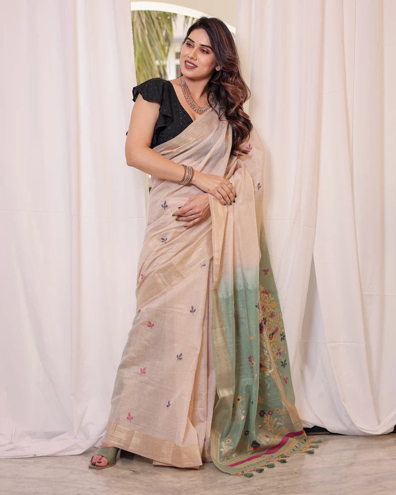 Shagun - Serenity in Silk – Mustard Bird Embroidered Saree