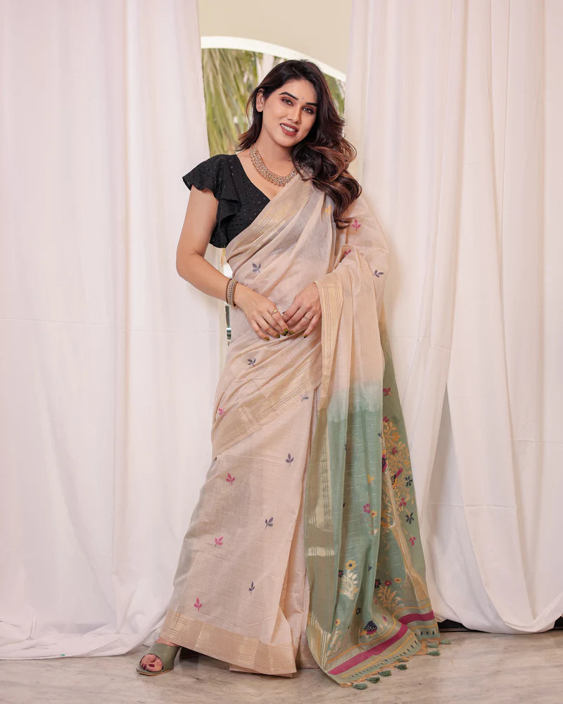 Shagun - Serenity in Silk – Mustard Bird Embroidered Saree