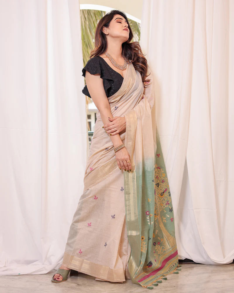 Shagun - Serenity in Silk – Mustard Bird Embroidered Saree