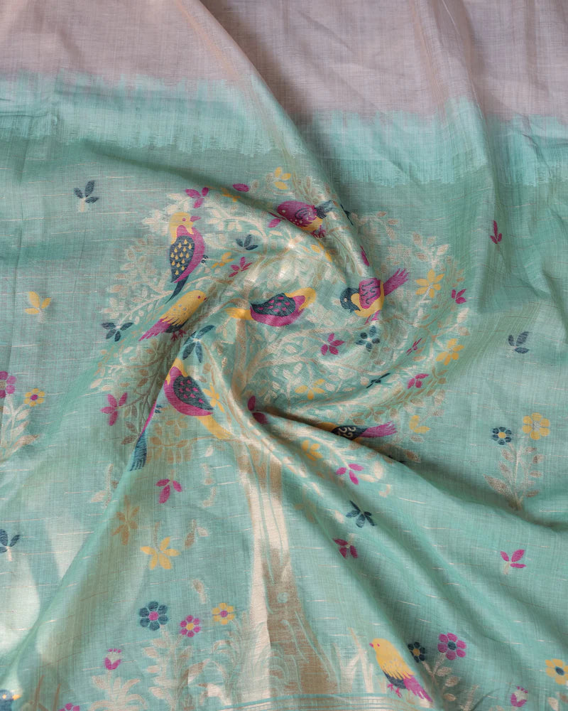 Shagun - Serenity in Silk – Mustard Bird Embroidered Saree