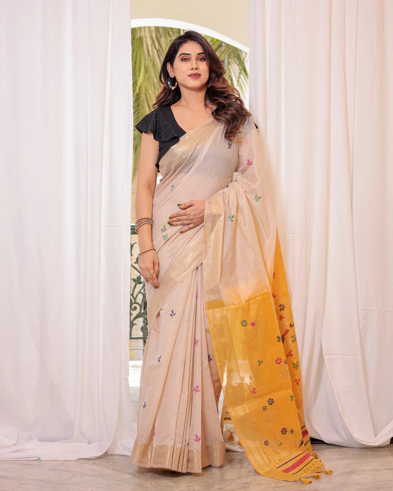 Shagun - Serenity in Silk – Mustard Bird Embroidered Saree