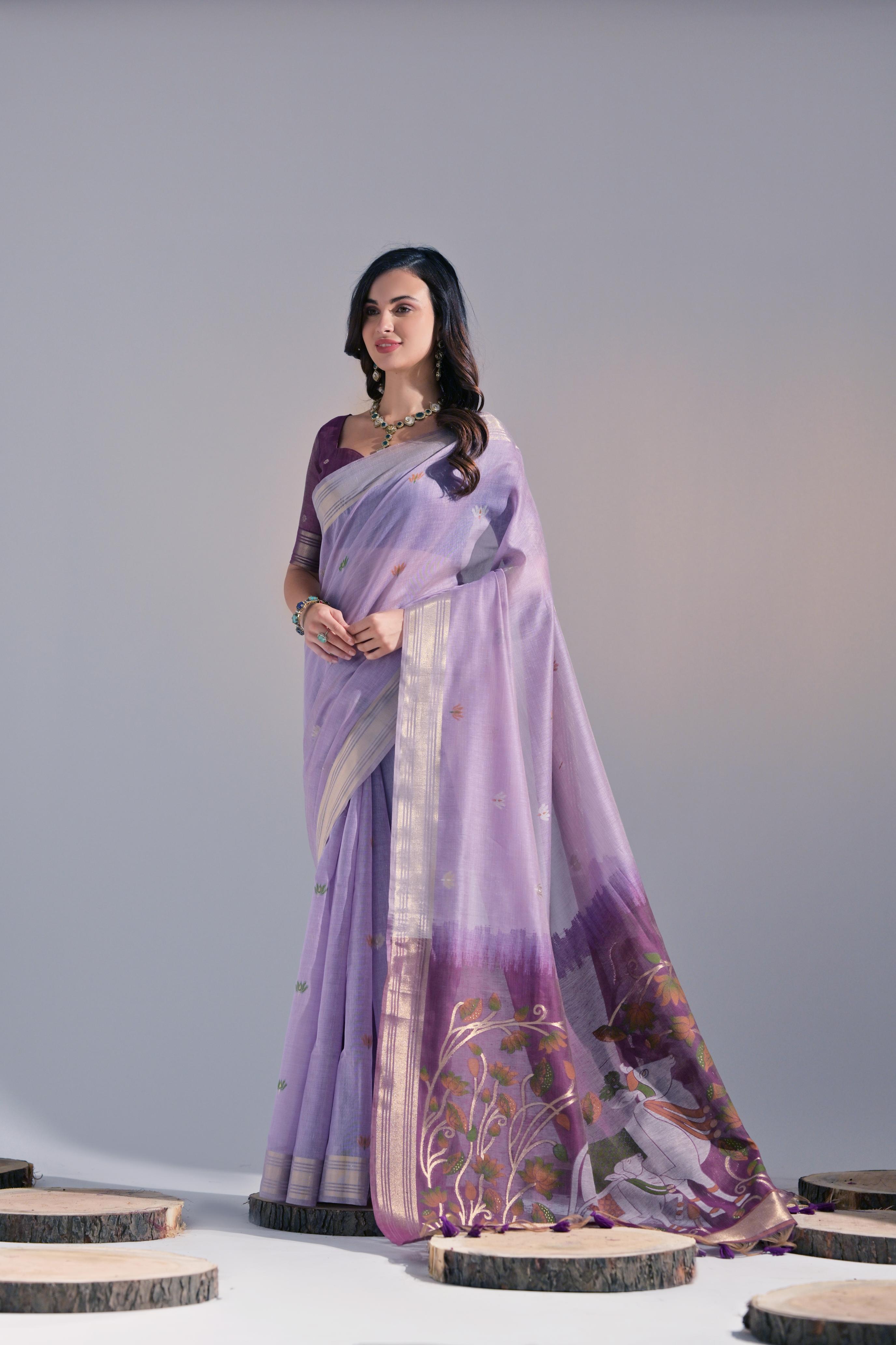 Bright-  motifs woven design saree with woven design border muga saree