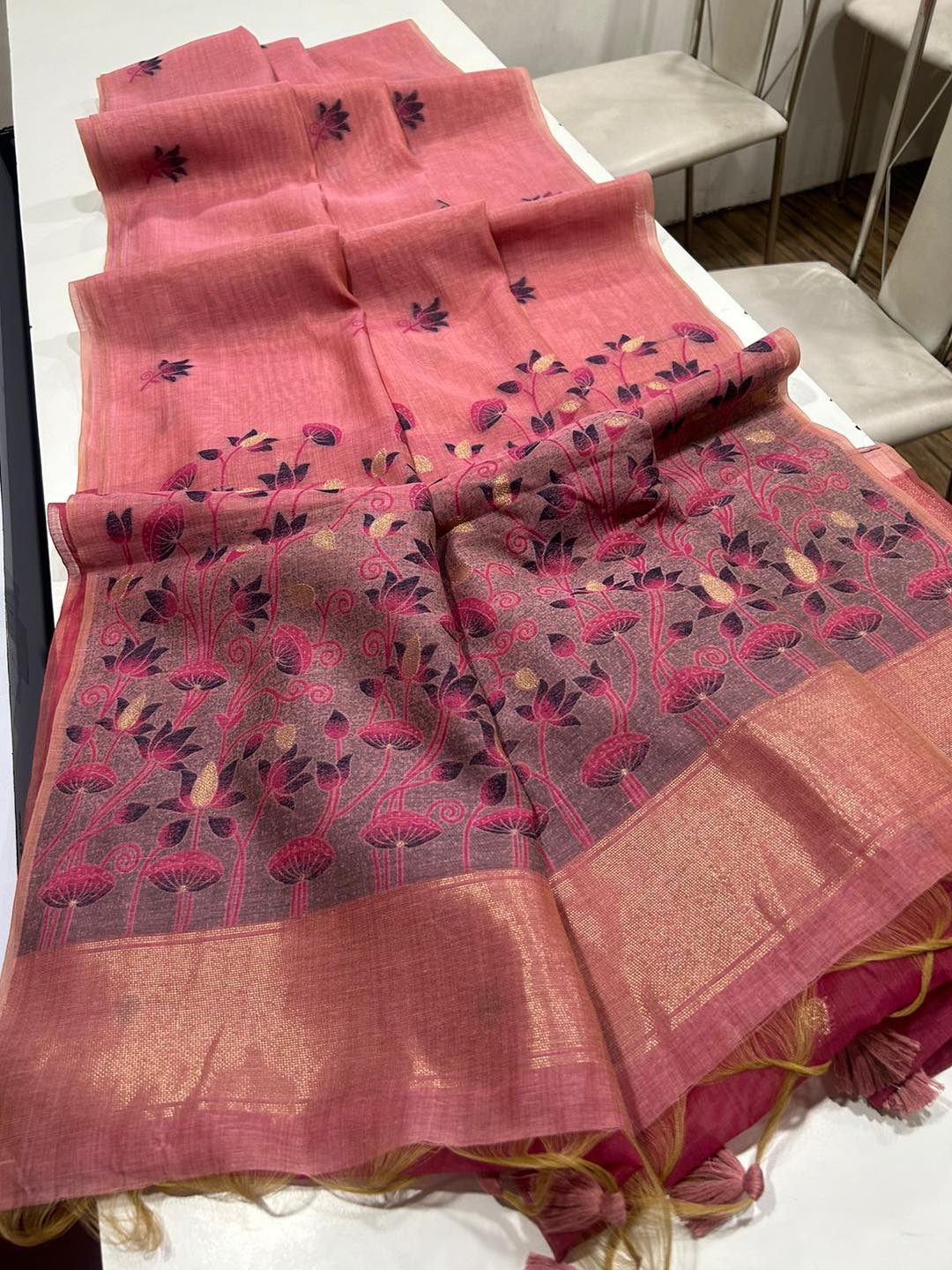 Noor- Muga cotton saree Temple Anarkali Gown is crafted with premium silk and traditional embroidery,