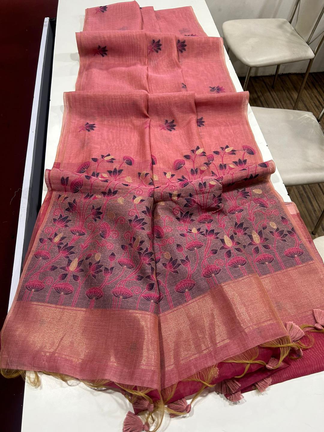 Noor- Muga cotton saree Temple Anarkali Gown is crafted with premium silk and traditional embroidery,