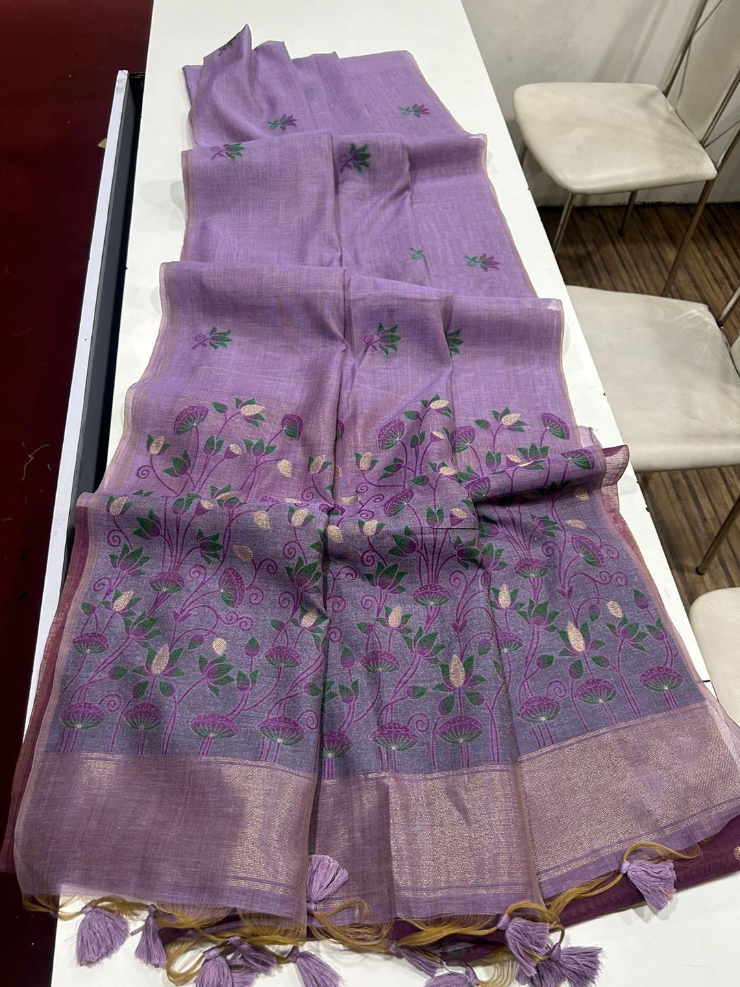 Noor- Muga cotton saree Temple Anarkali Gown is crafted with premium silk and traditional embroidery,