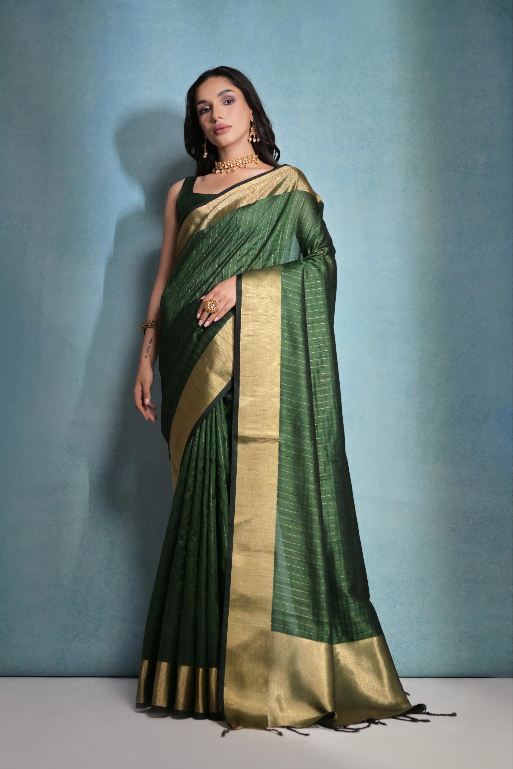 Mori- Emerald Glow – Raw Silk Elegance"