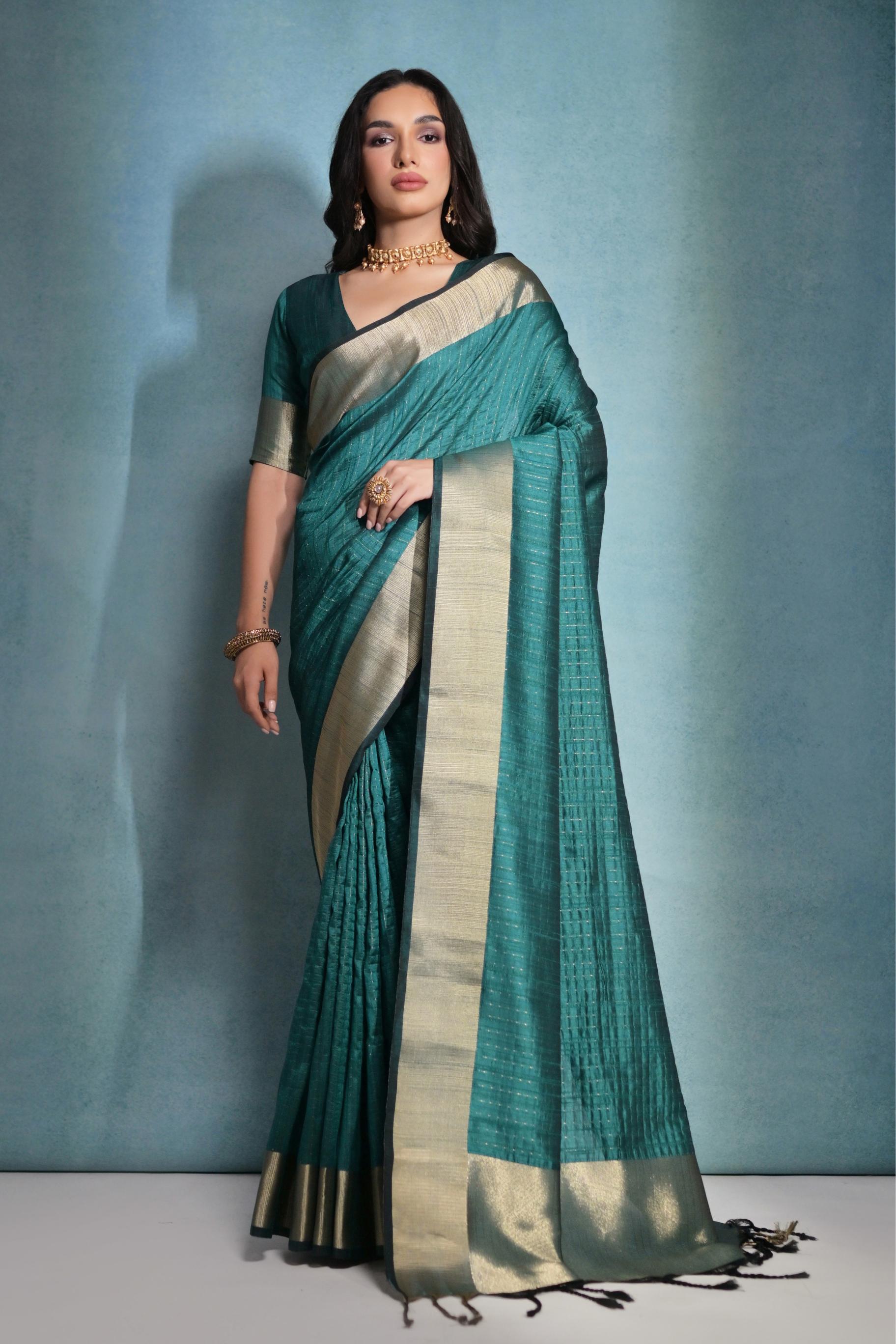 Mori- Emerald Glow – Raw Silk Elegance"