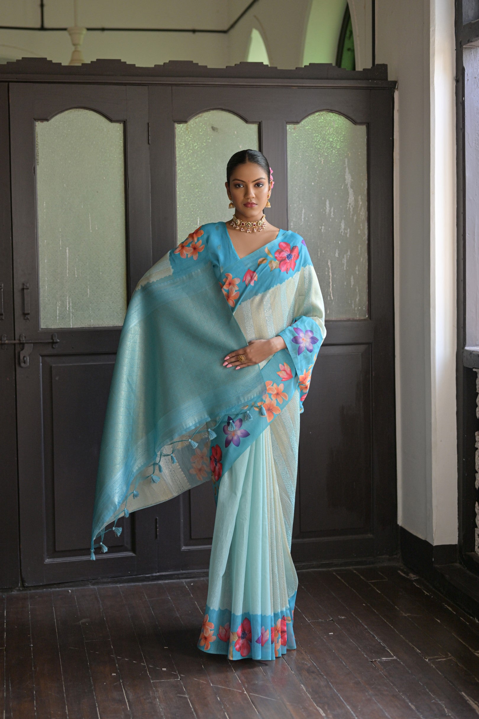 Shibori- Turquoise Silk saree ,tussar saree